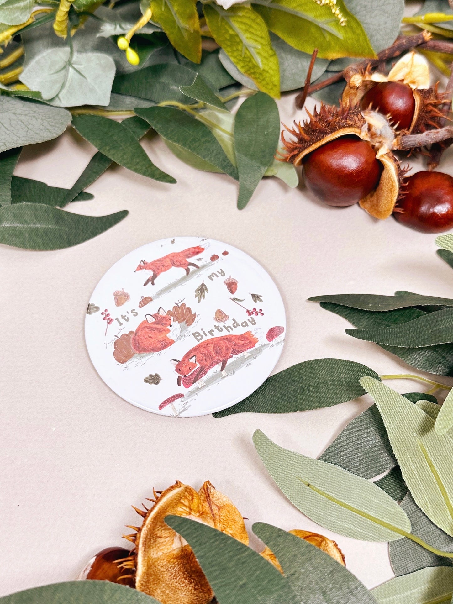 Autumnal Fox Birthday Badge