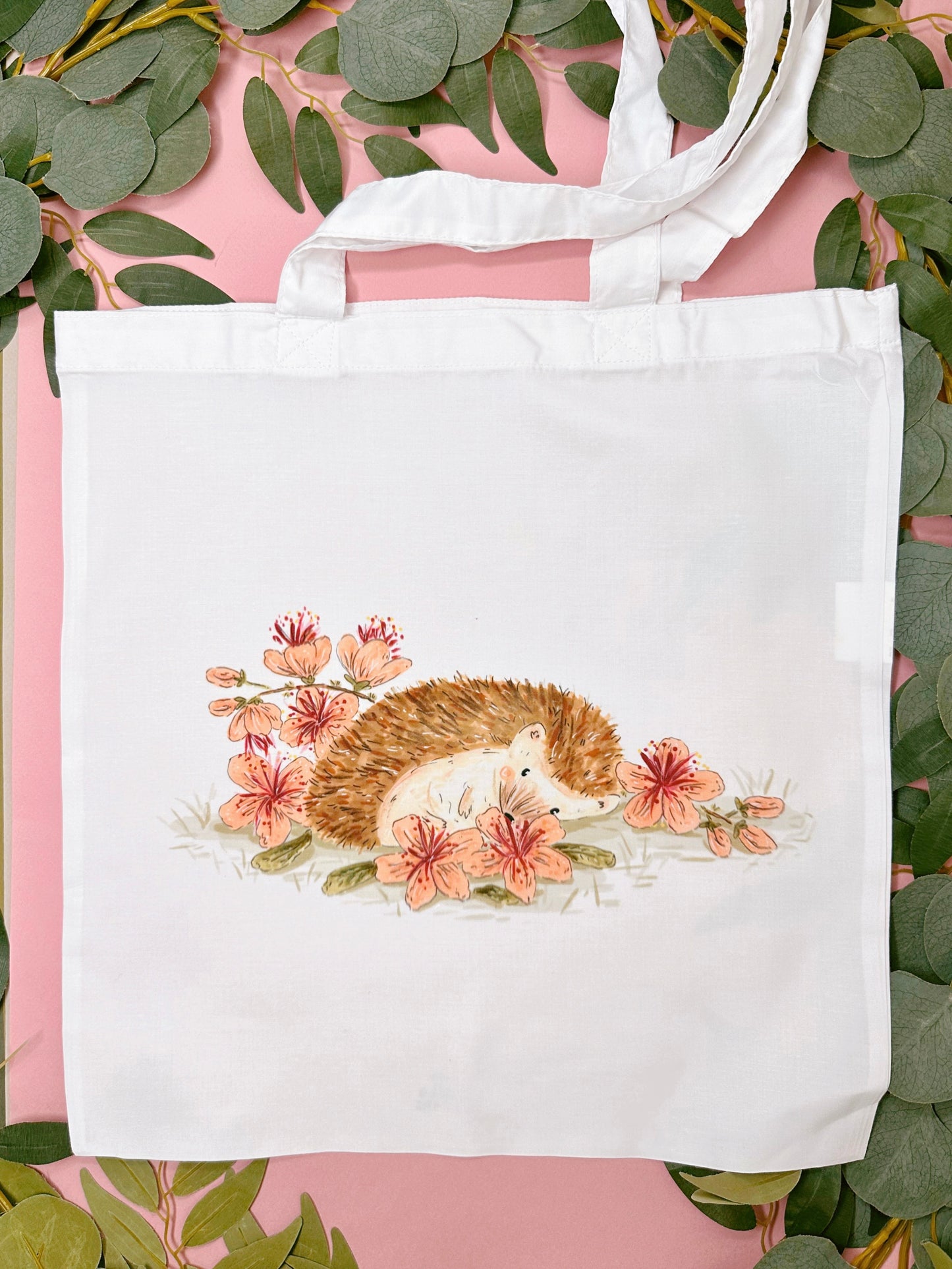 Peach Sakura Hedgehog Tote Bag