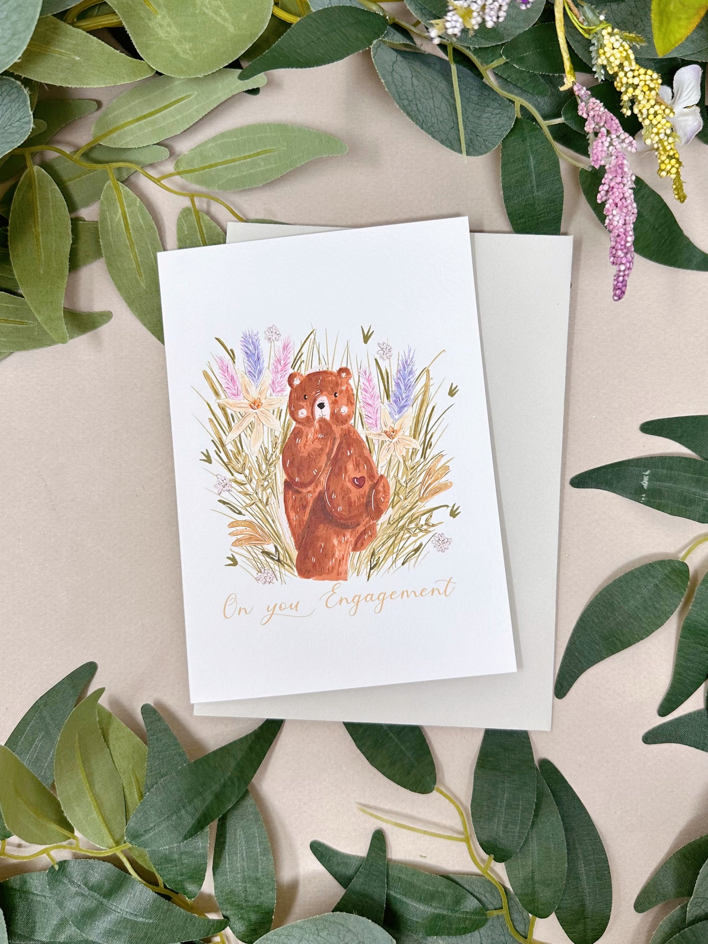 Botanical Bear Engagement Card