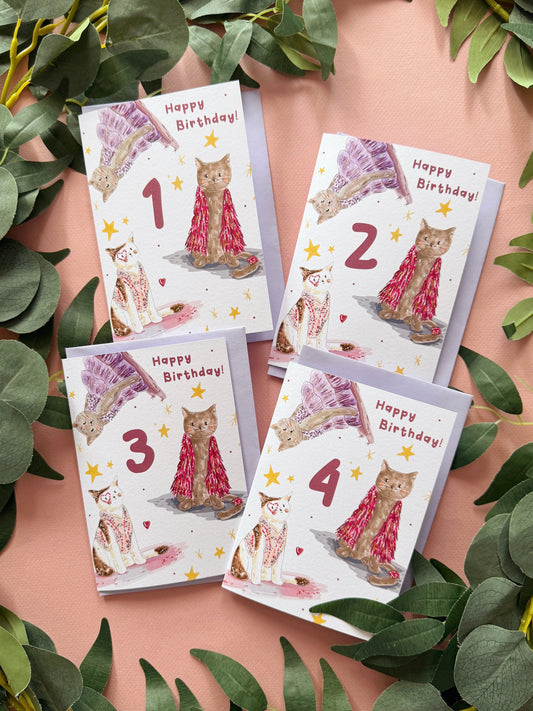 Cat age birthday card 1-4