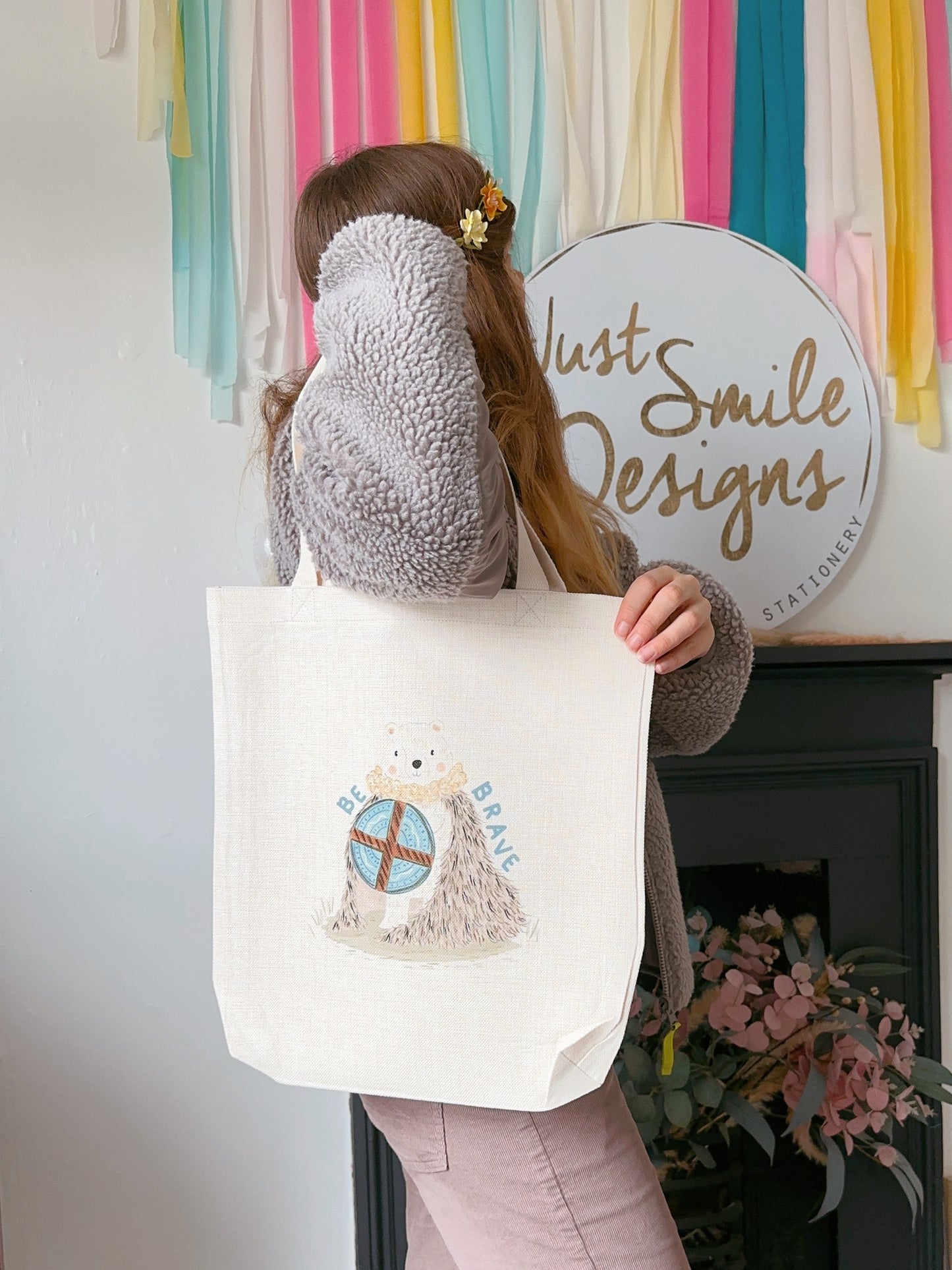 Be Brave Bear Linen Tote Bag