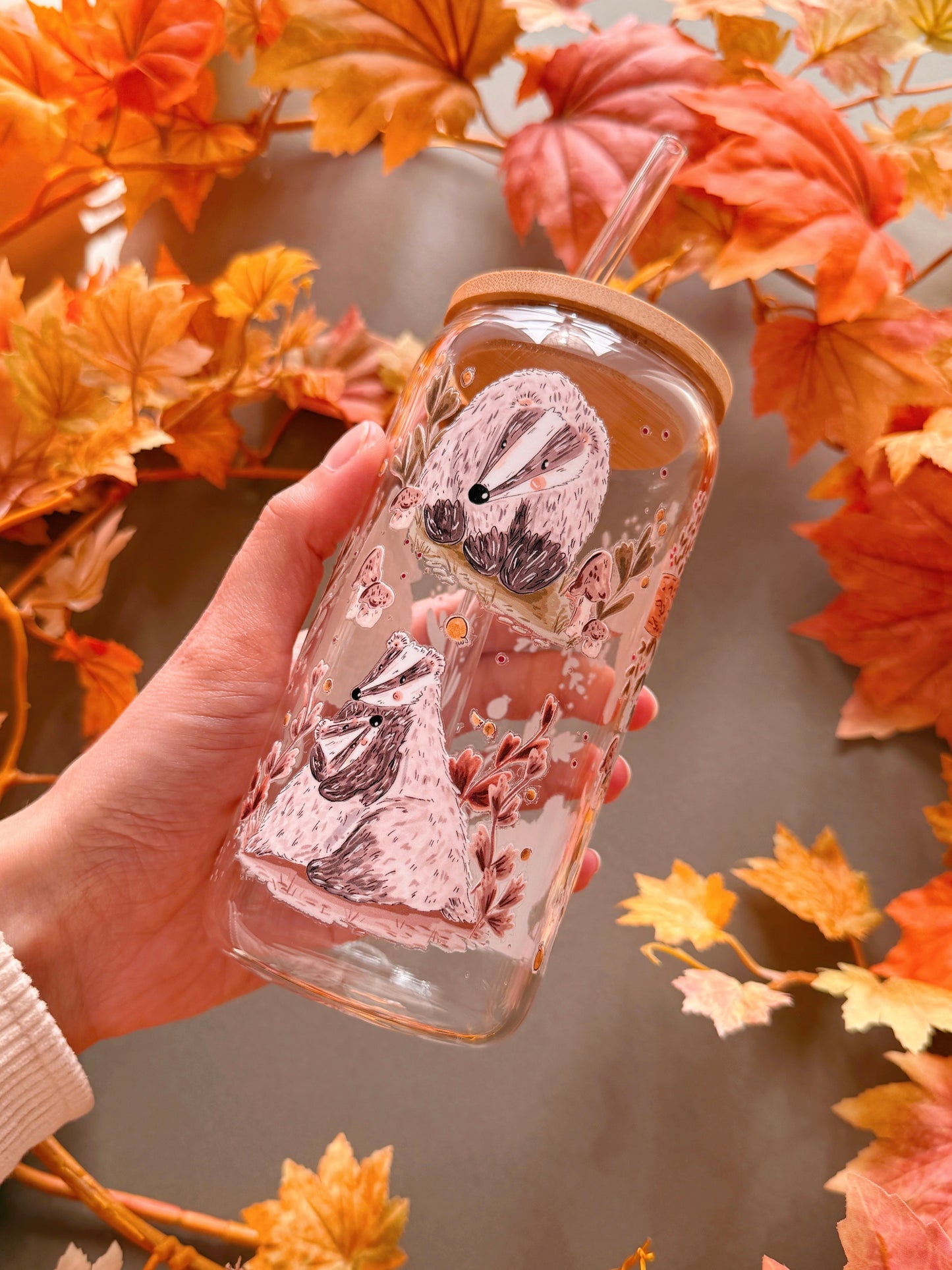 Woodland Badger Glass Tumbler