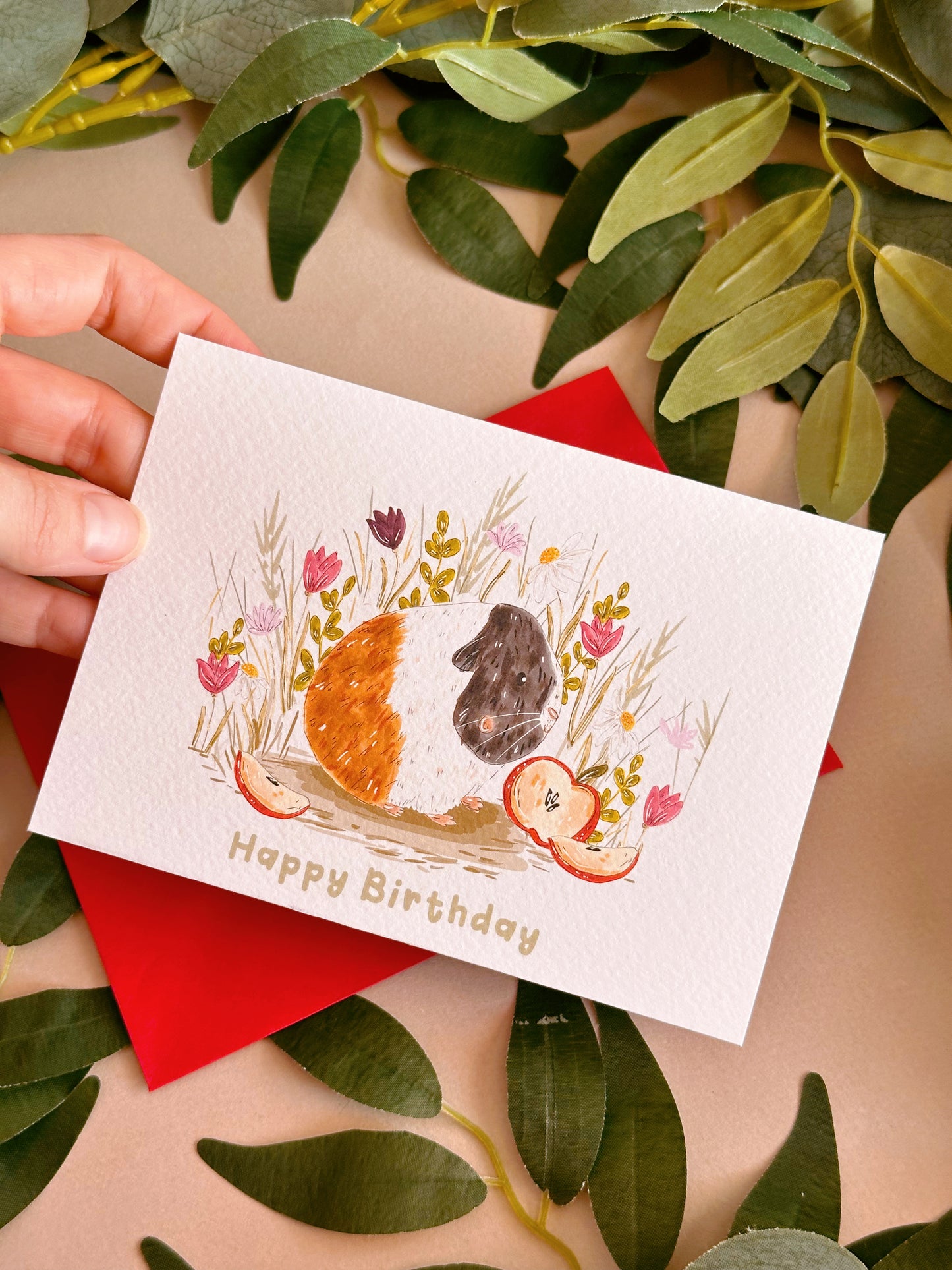 Apple Guinea Pig Birthday Card