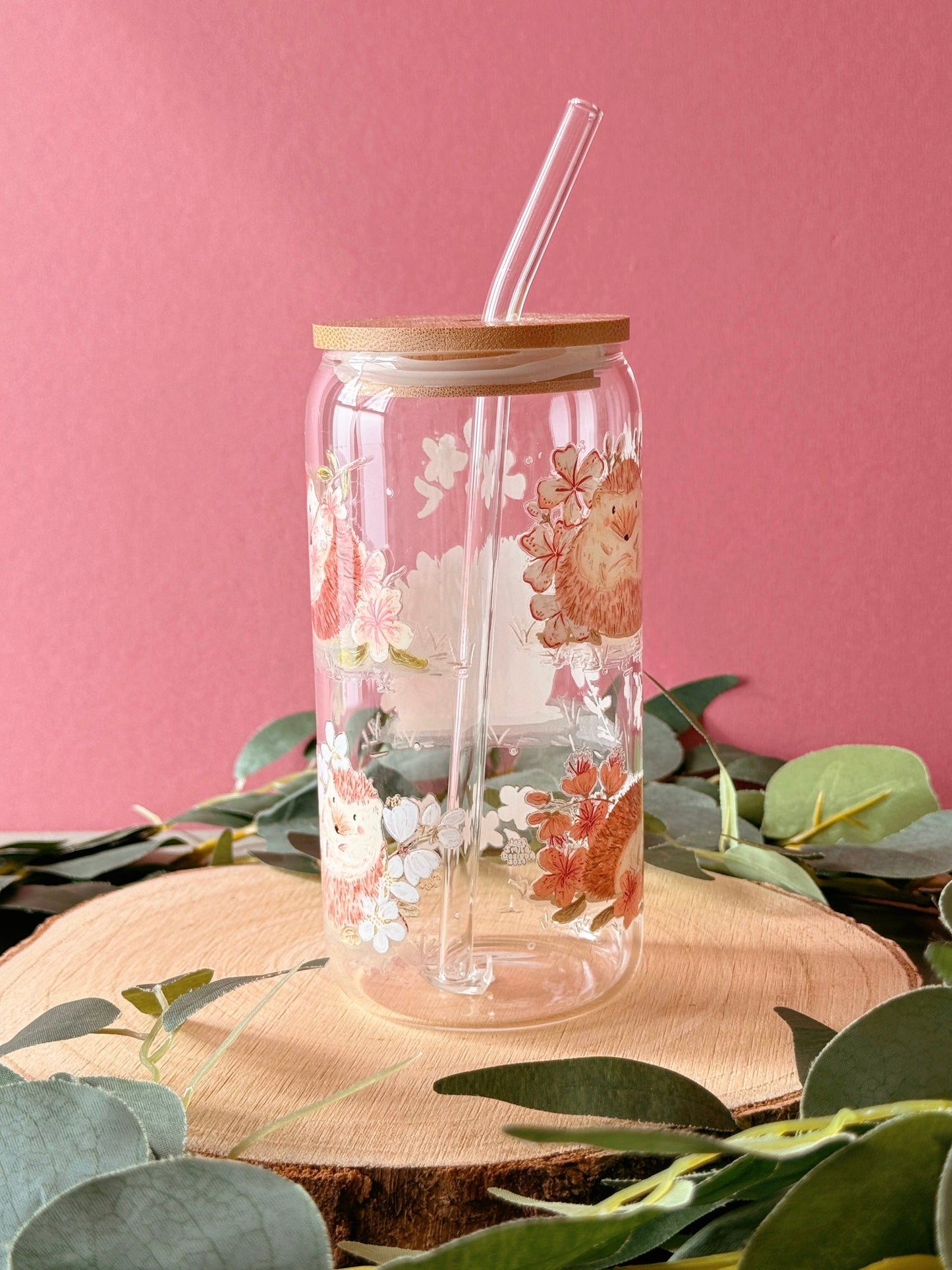 Sakura Hedgehog Glass Tumbler