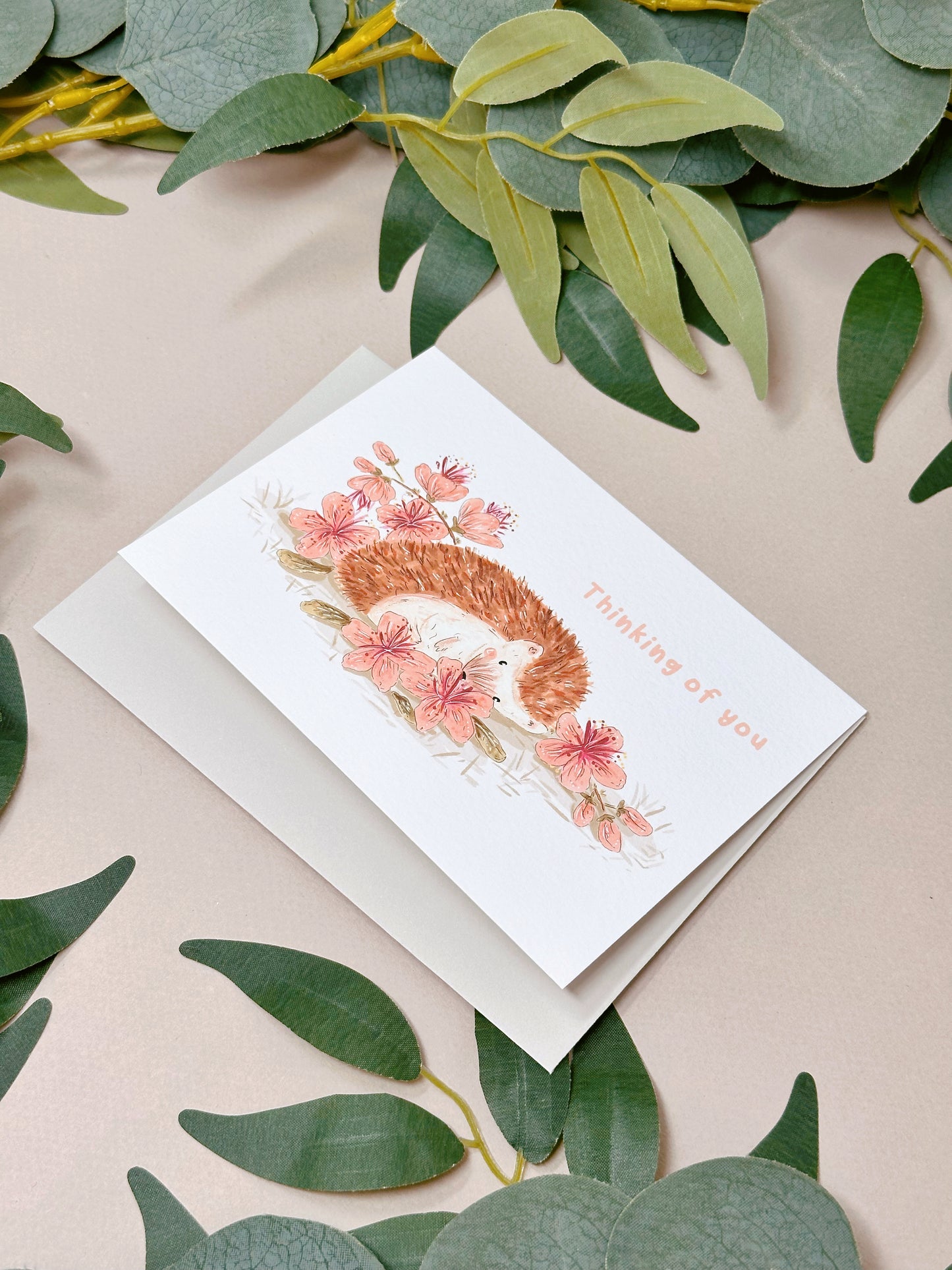 Sakura Hedgehog Thinking of you Card