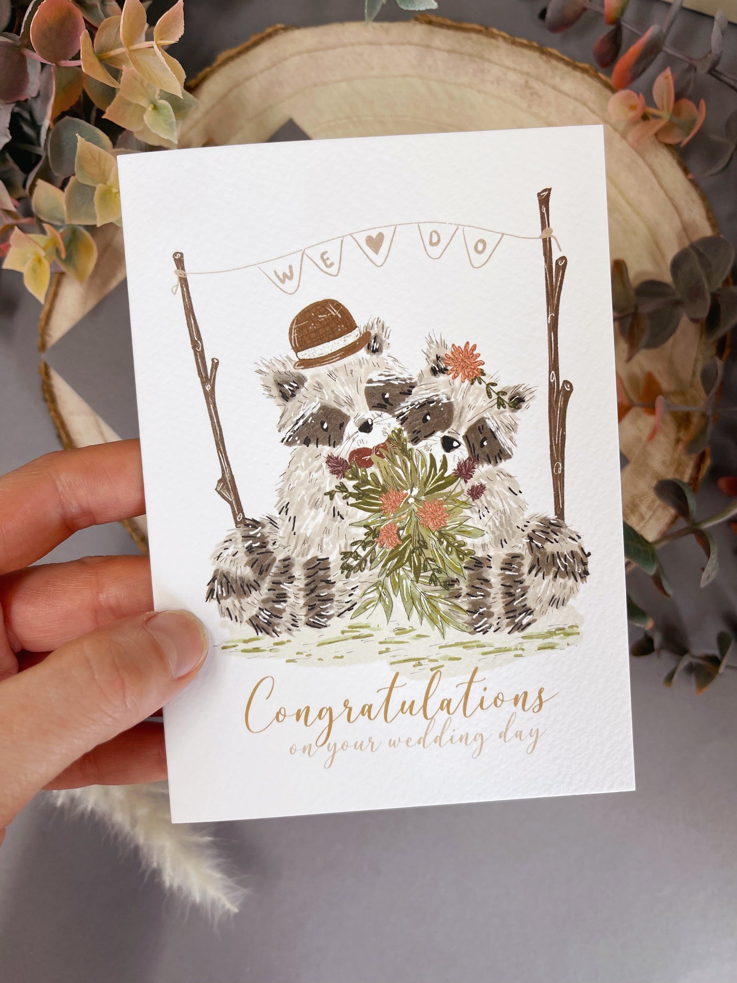 Bohemian Raccoon Wedding Card - Mr & Mrs