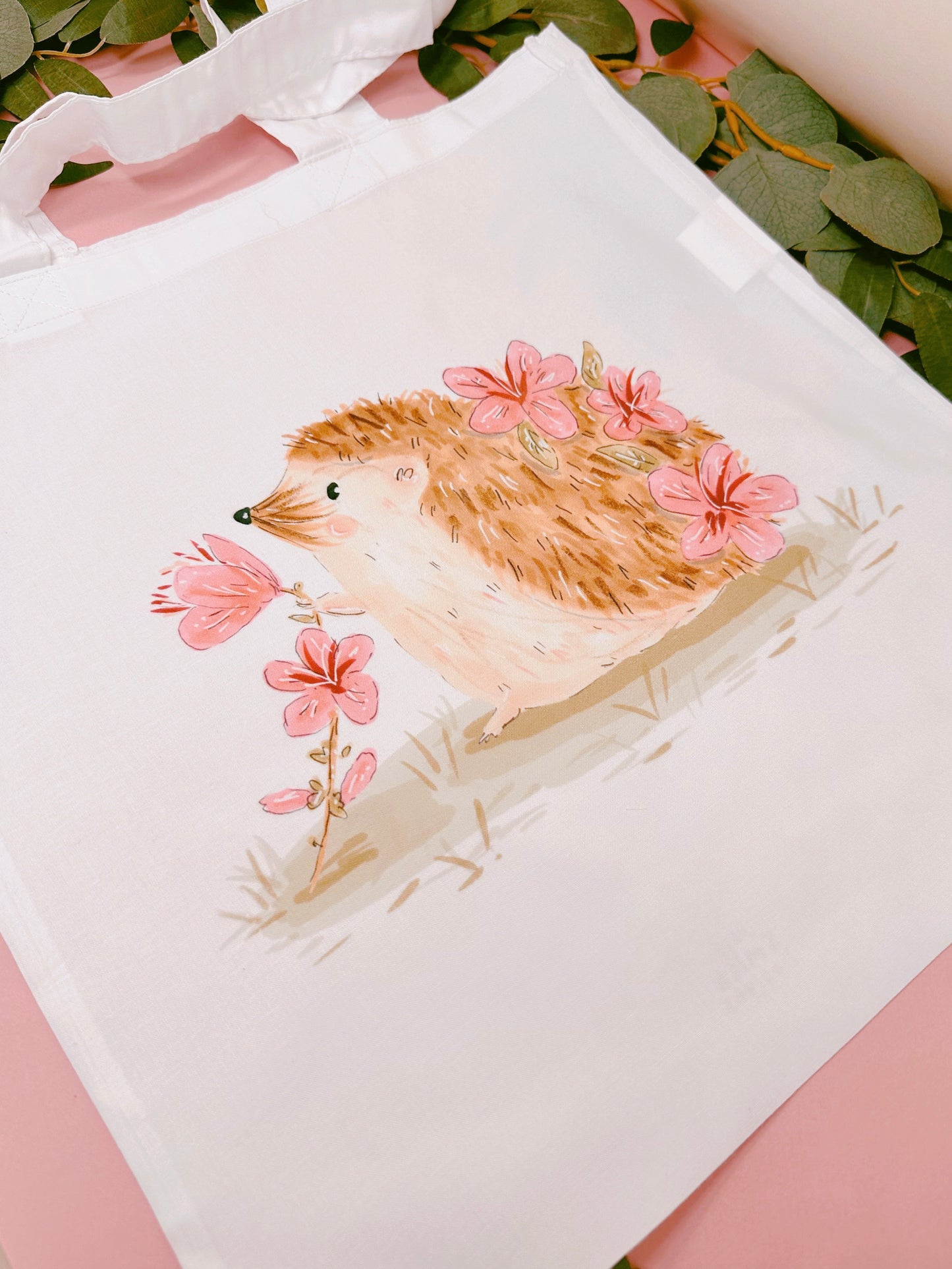 Pink Sakura Hedgehog Tote Bag