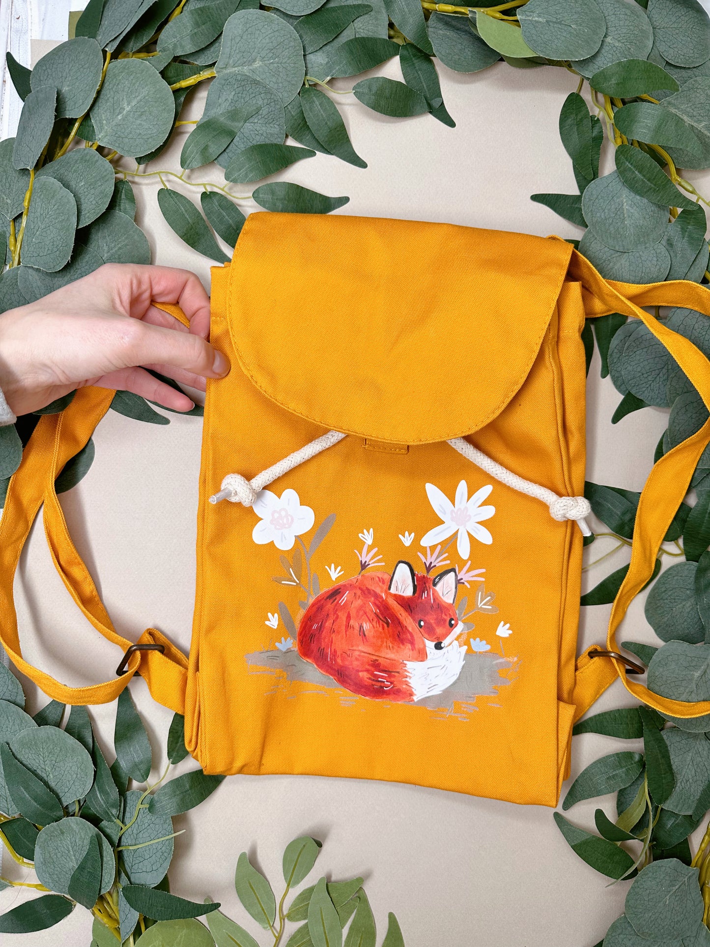 Flower Fox Backpack - Organic Cotton