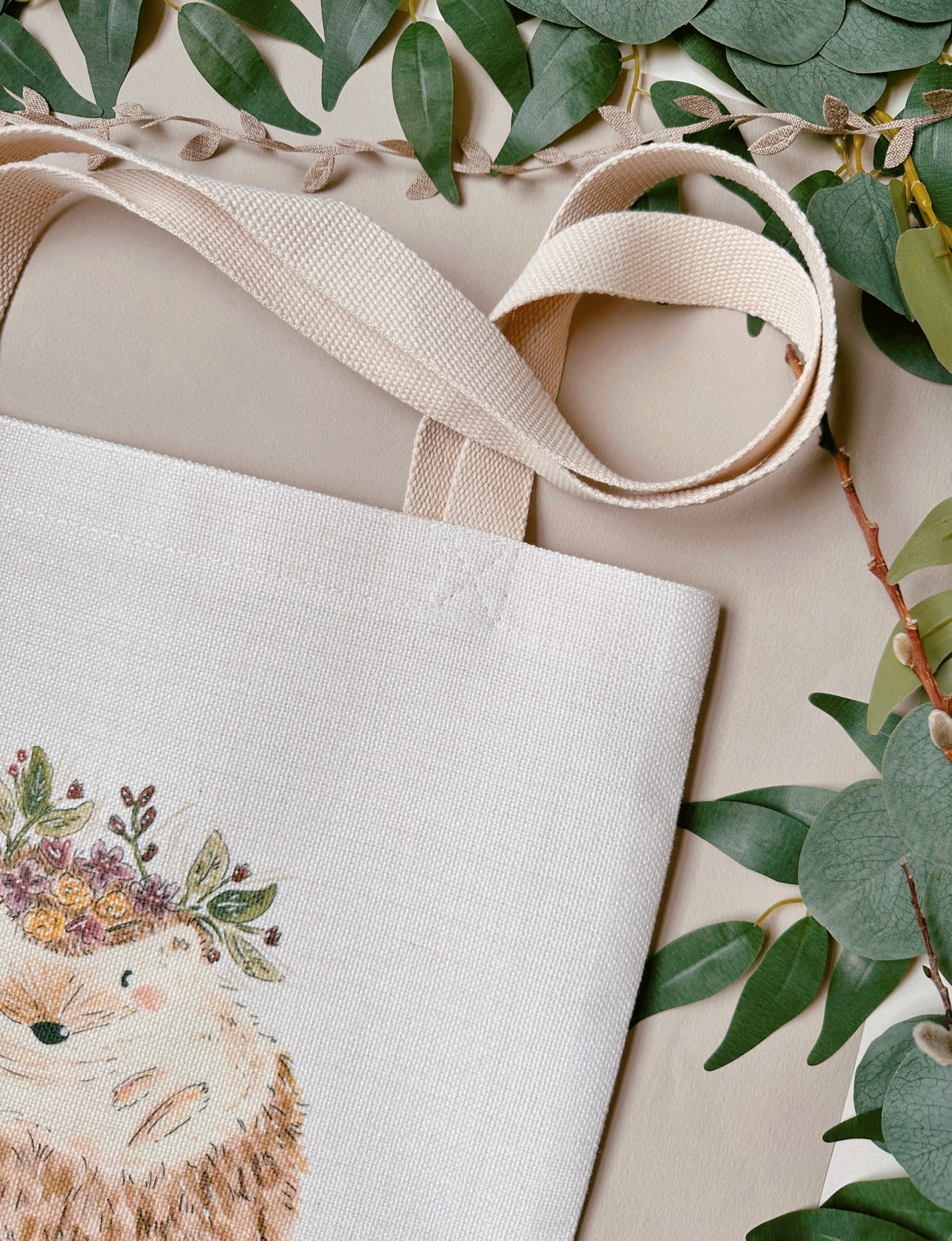 Floral Hedgehog Linen Tote Bag