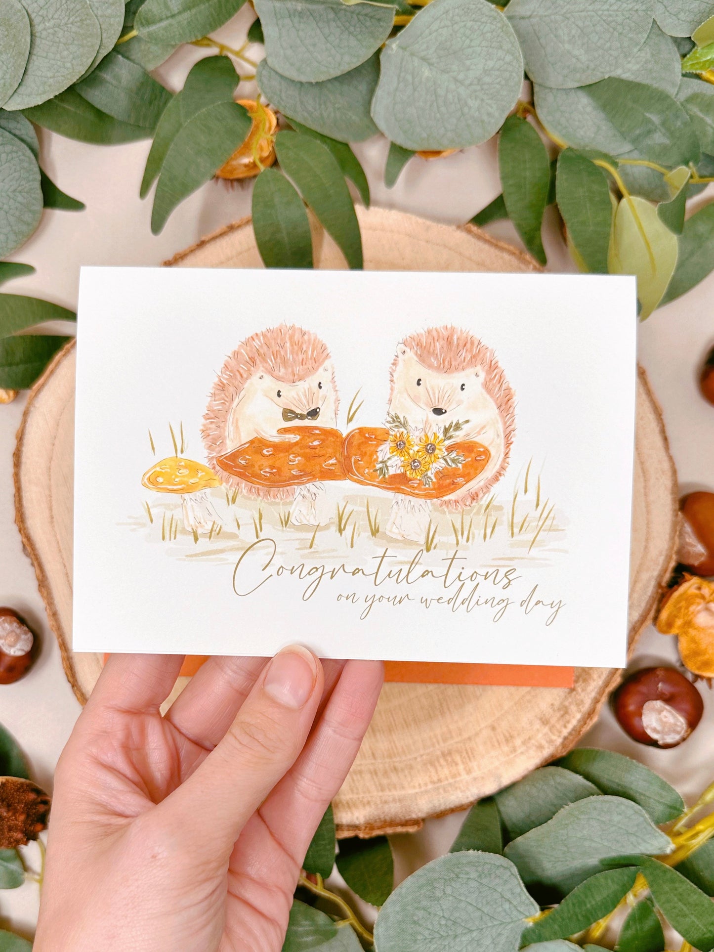 Botanical Hedgehog Wedding Card