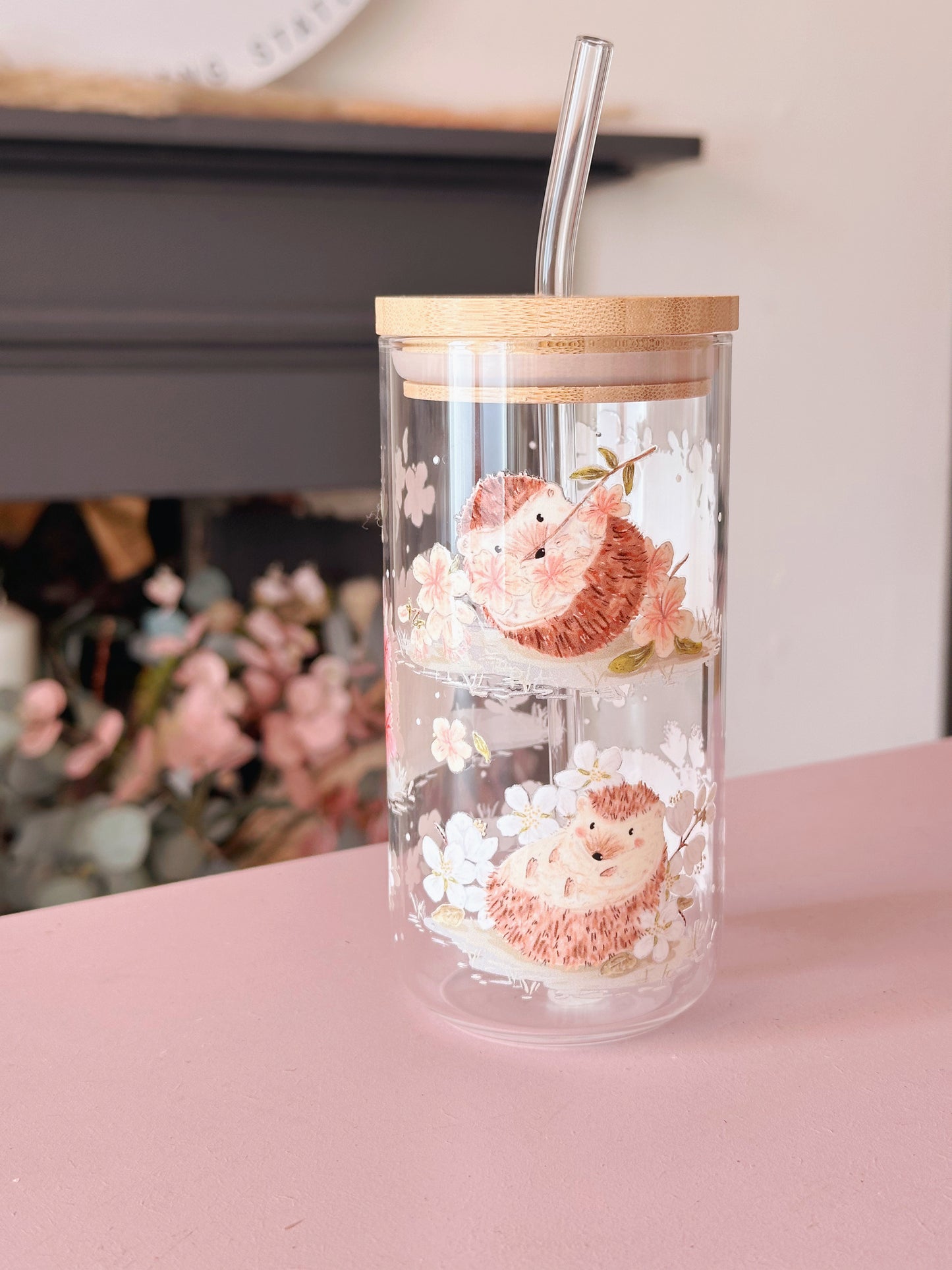 Sakura Hedgehog Glass Tumbler