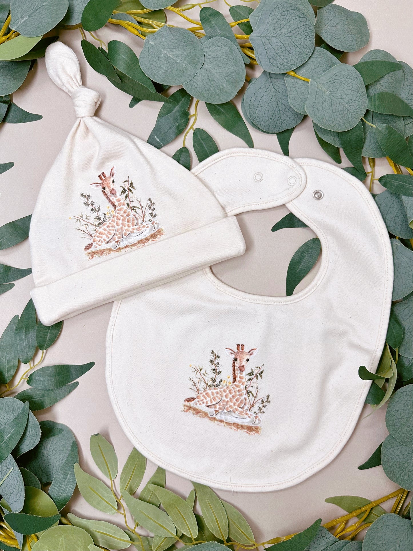 Baby Giraffe Bib & Hat Set