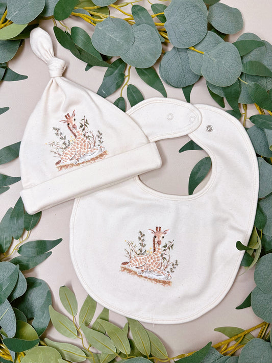 Baby Giraffe Bib & Hat Set