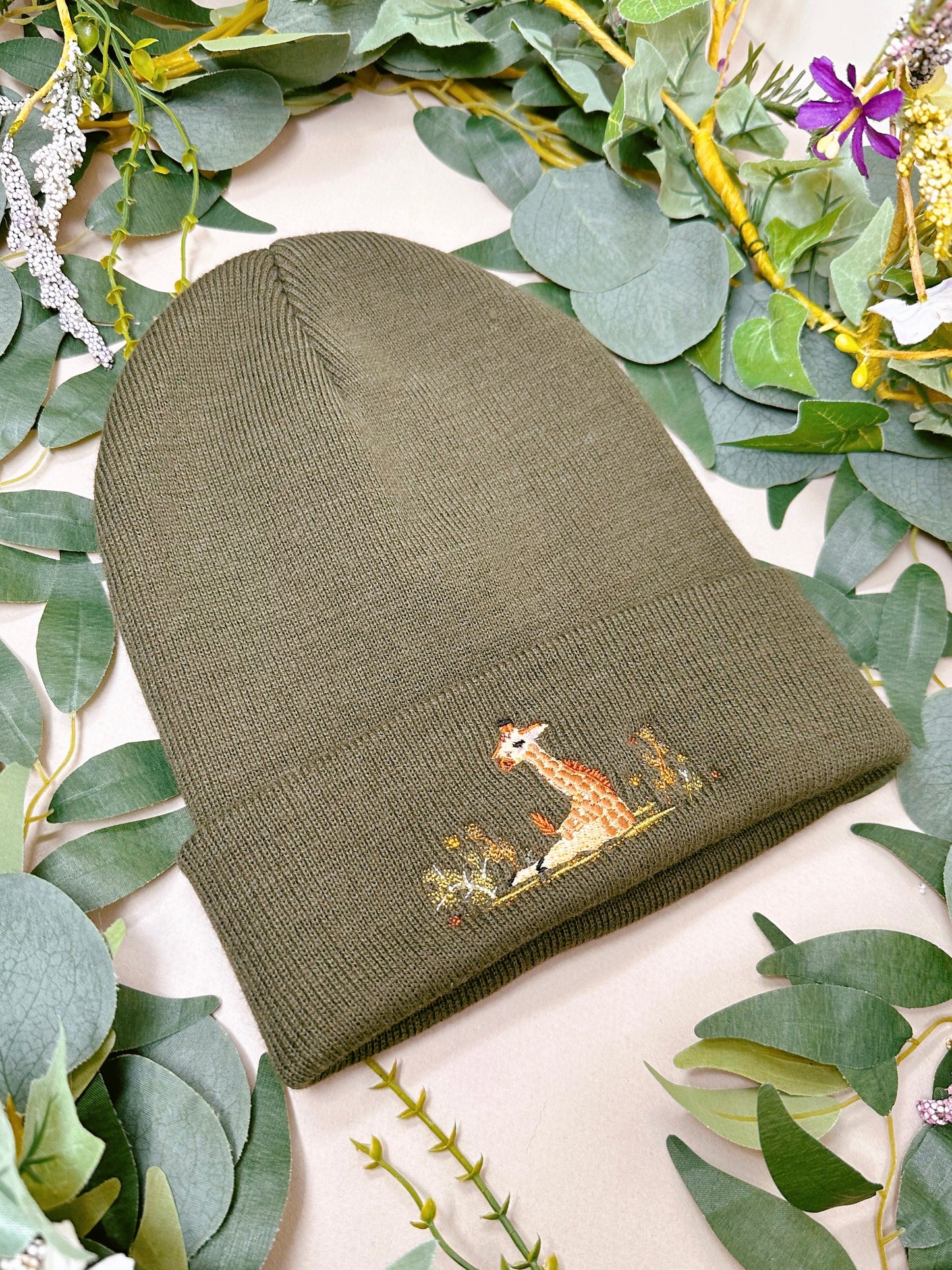 Giraffe Embroidered Beanie