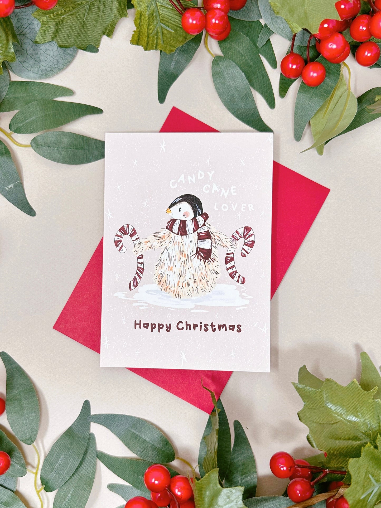 Penguin Candy Cane Christmas Card
