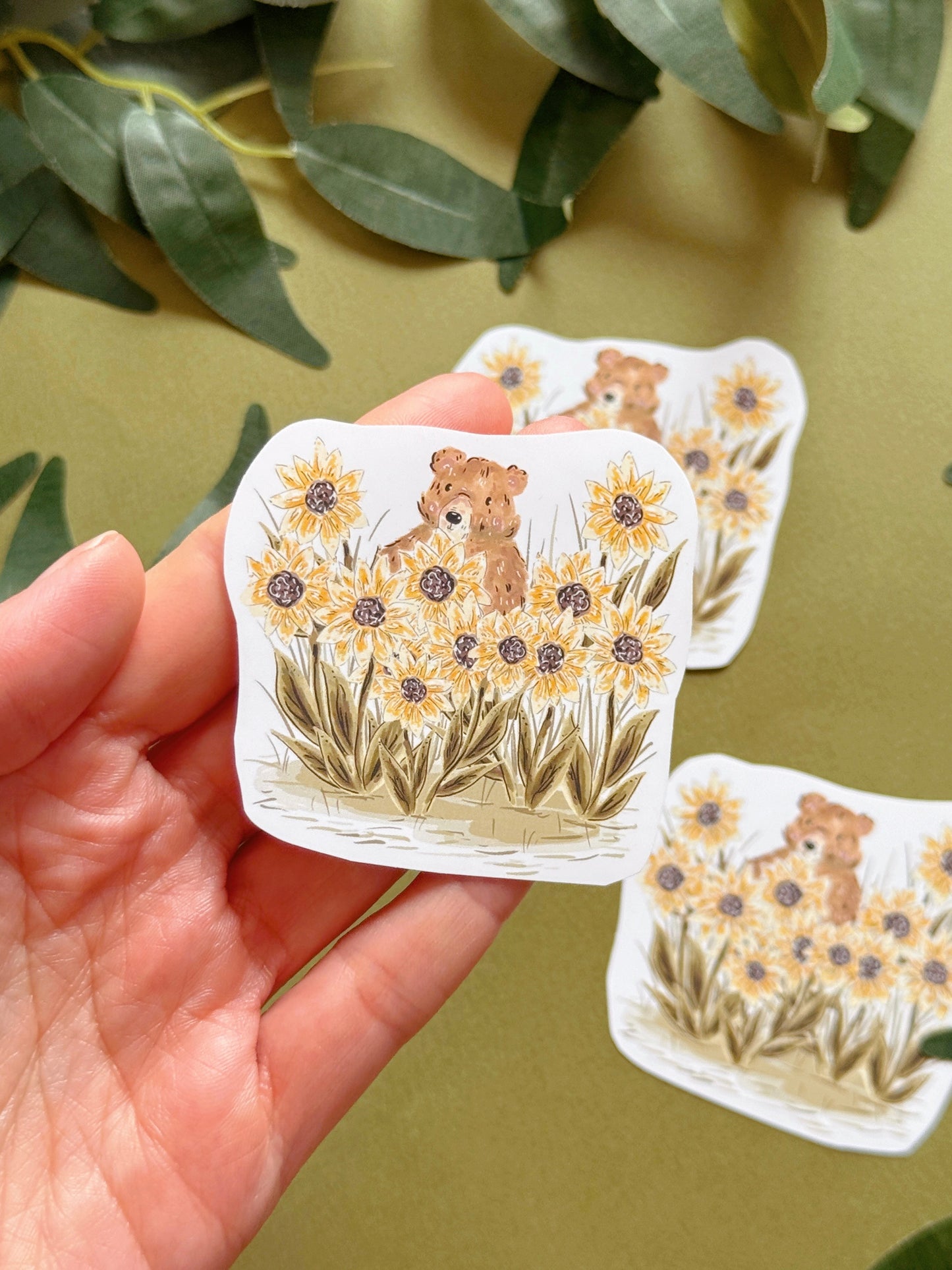 Sunflower Bear Sticker
