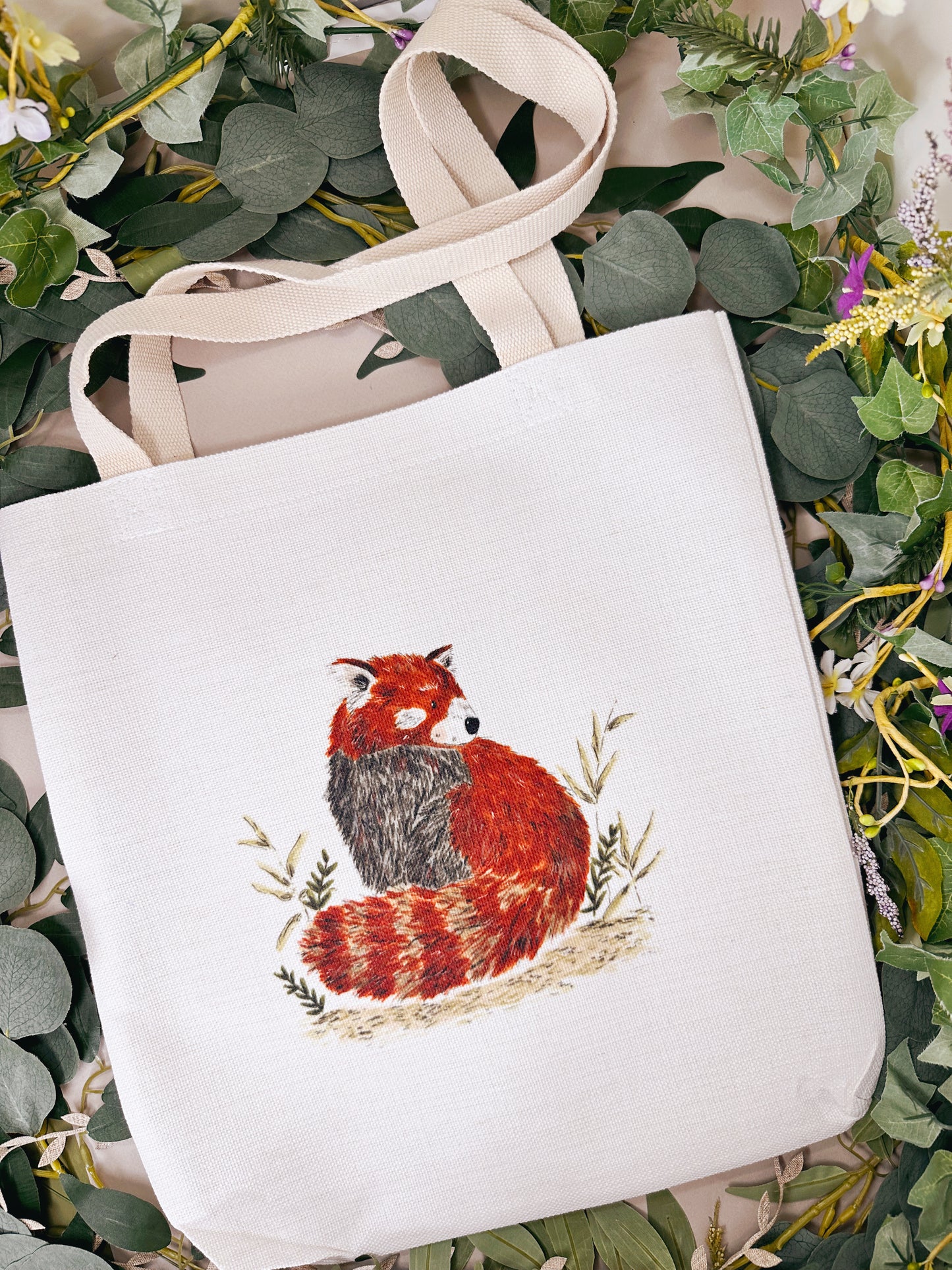 Red Panda Linen Tote Bag