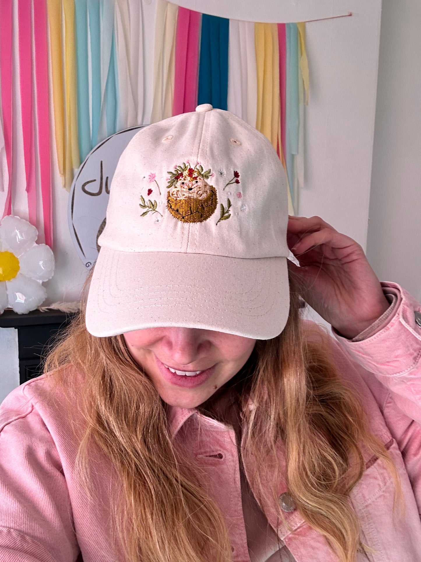 Sakura Hedgehog Embroidered Baseball Cap