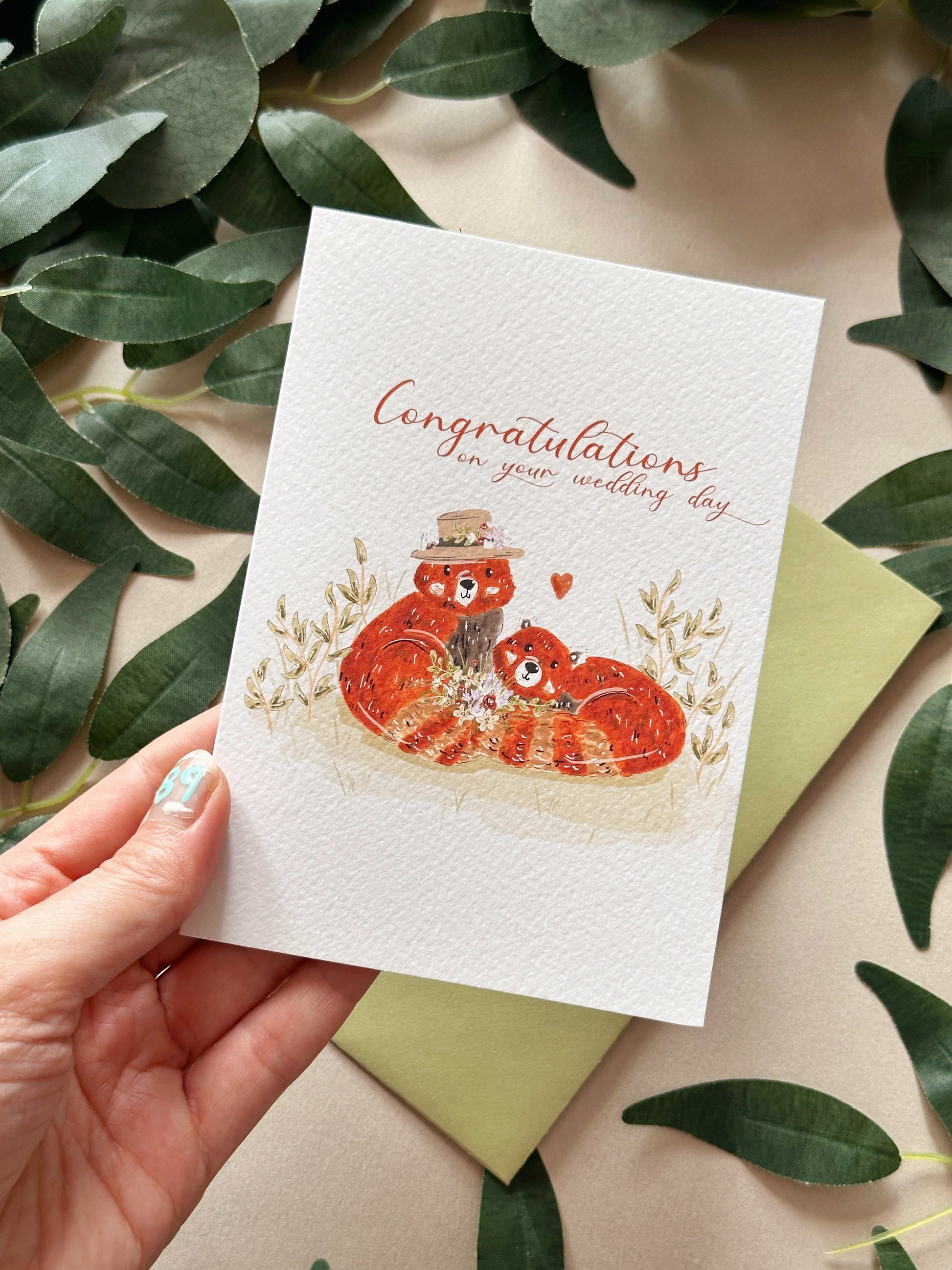 Red panda wedding card