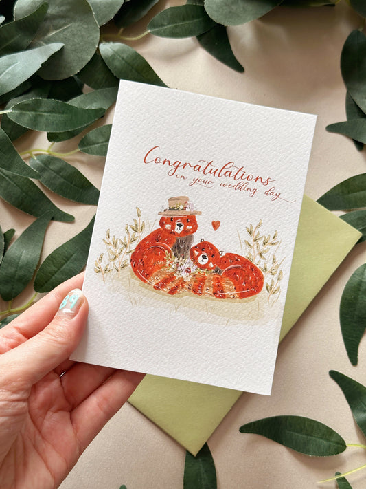 Red panda wedding card