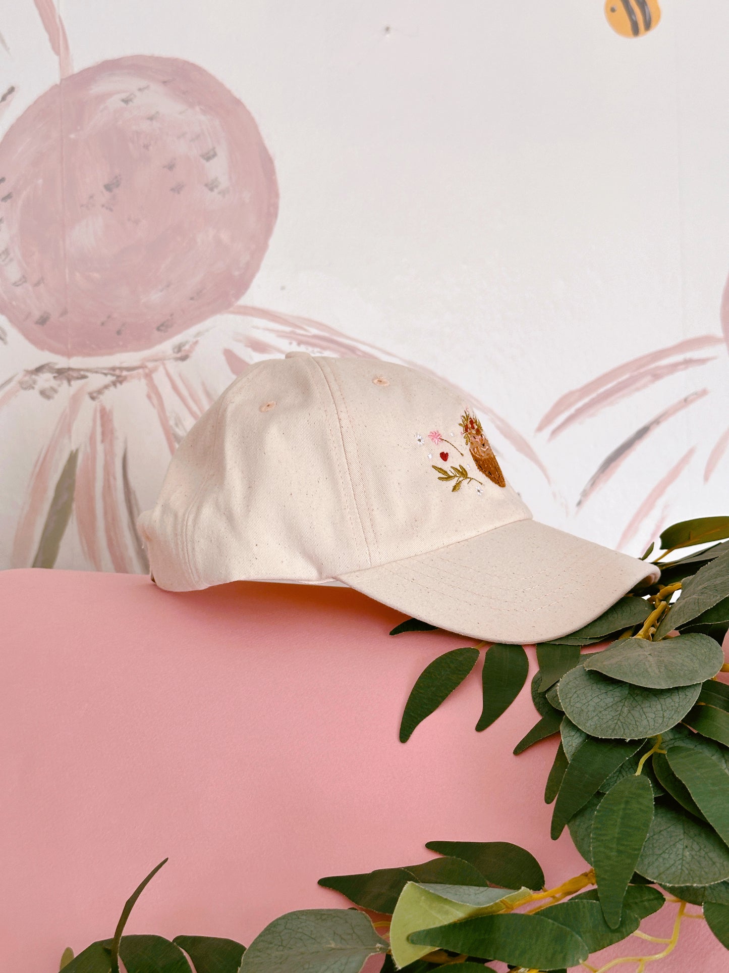 Sakura Hedgehog Embroidered Baseball Cap