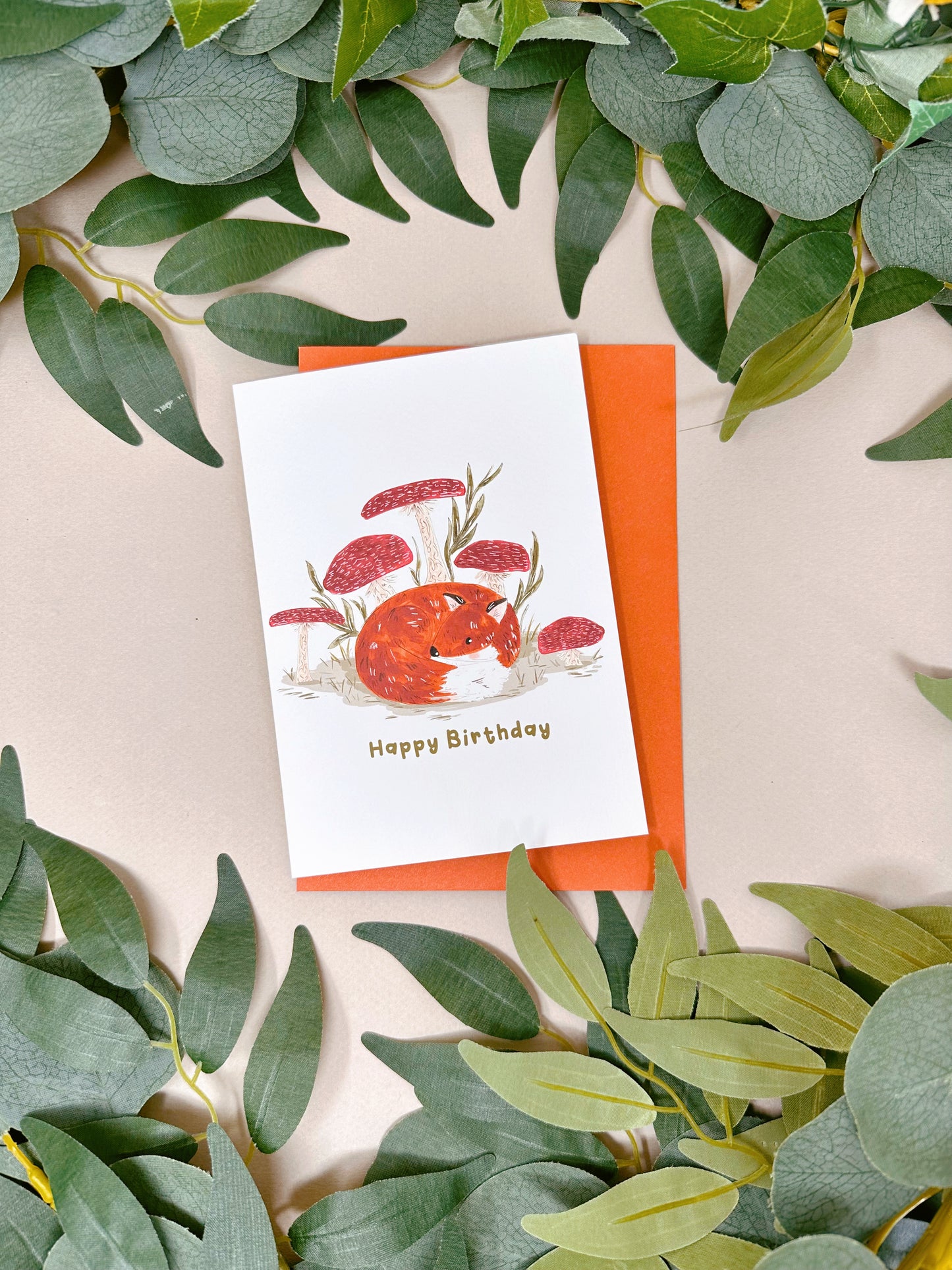 Mushroom Fox Birthday Card