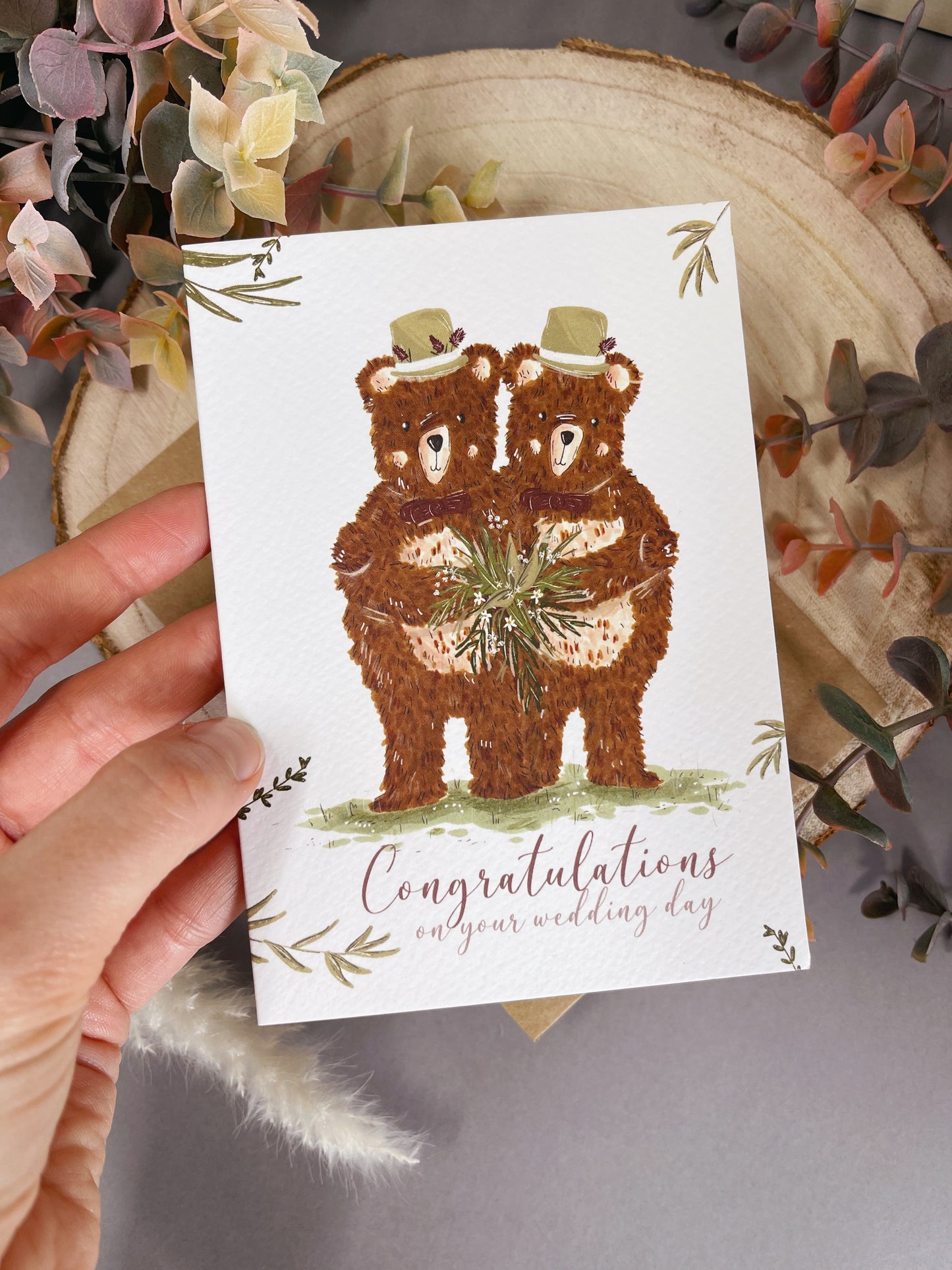 Woodland Bear Wedding Card - Mr & Mr