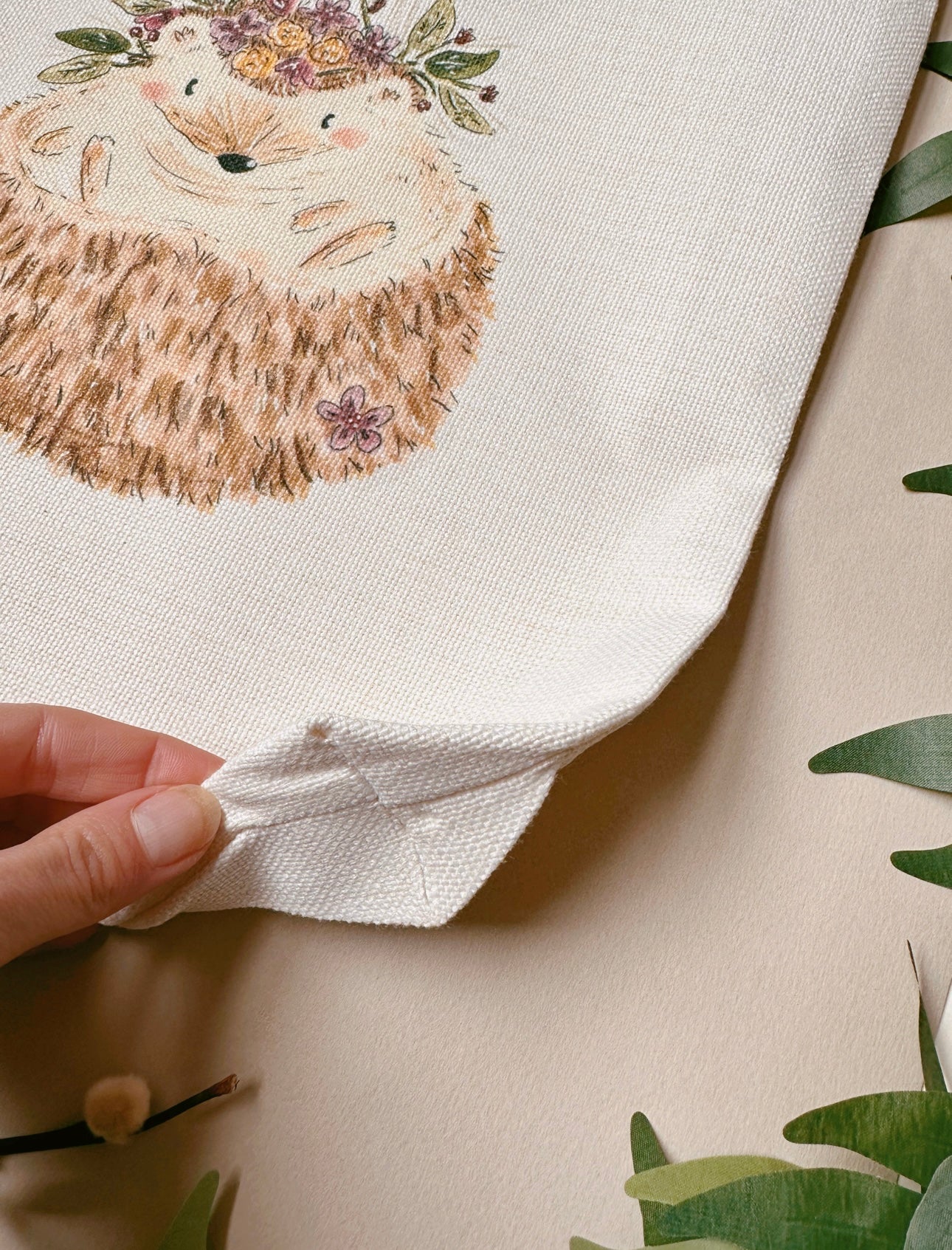 Floral Hedgehog Linen Tote Bag