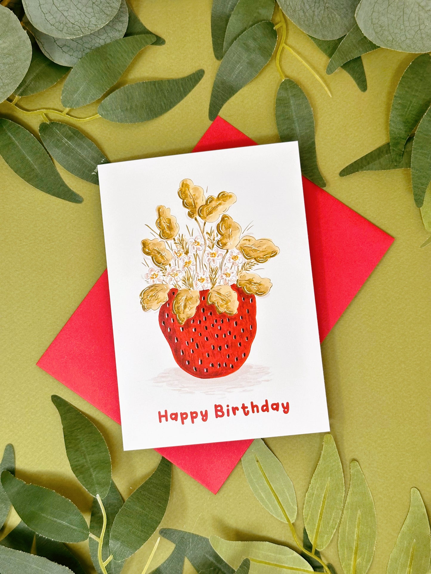 Strawberry Vase Birthday Card