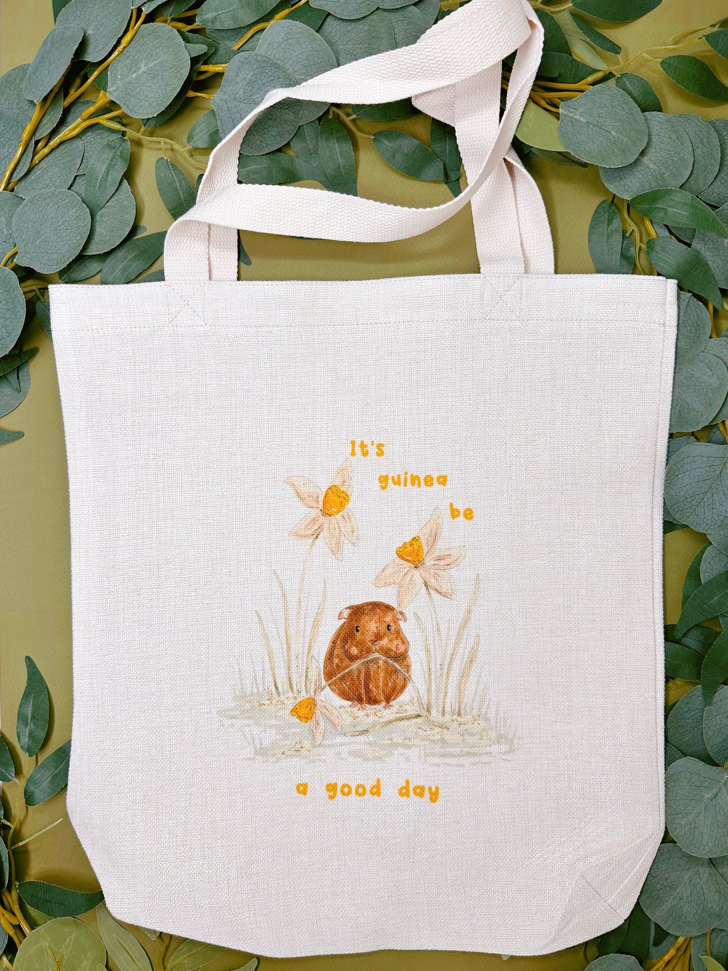 Daffodil Guinea Pig Linen Tote Bag