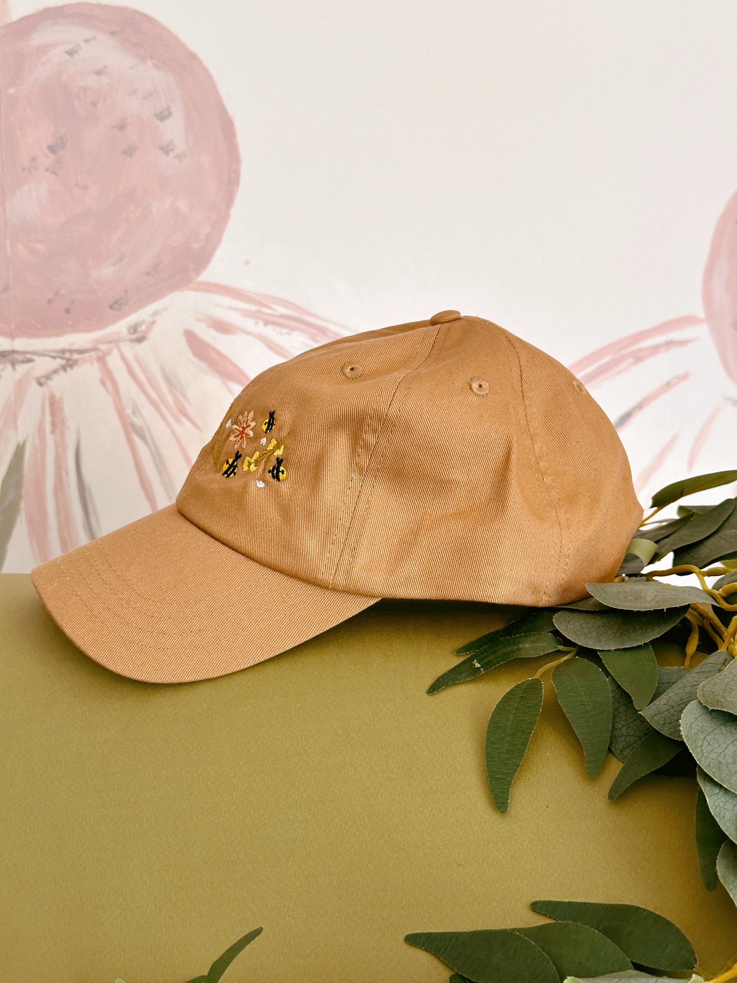 Floral Bee Embroidered Baseball Cap