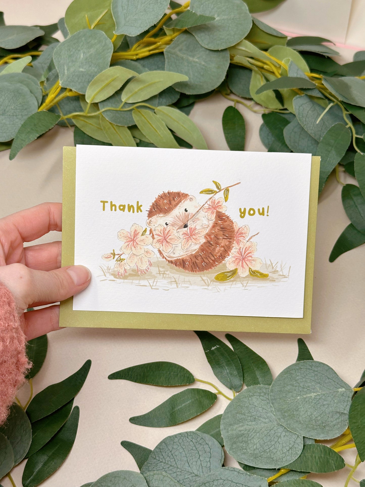 Sakura Hedgehog Thank You Card