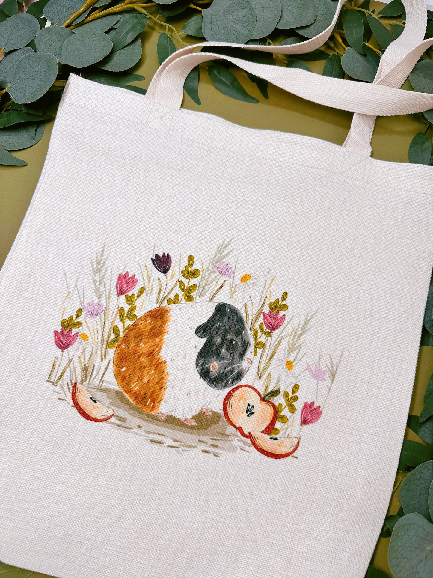 Apple Guinea Pig Linen Tote Bag