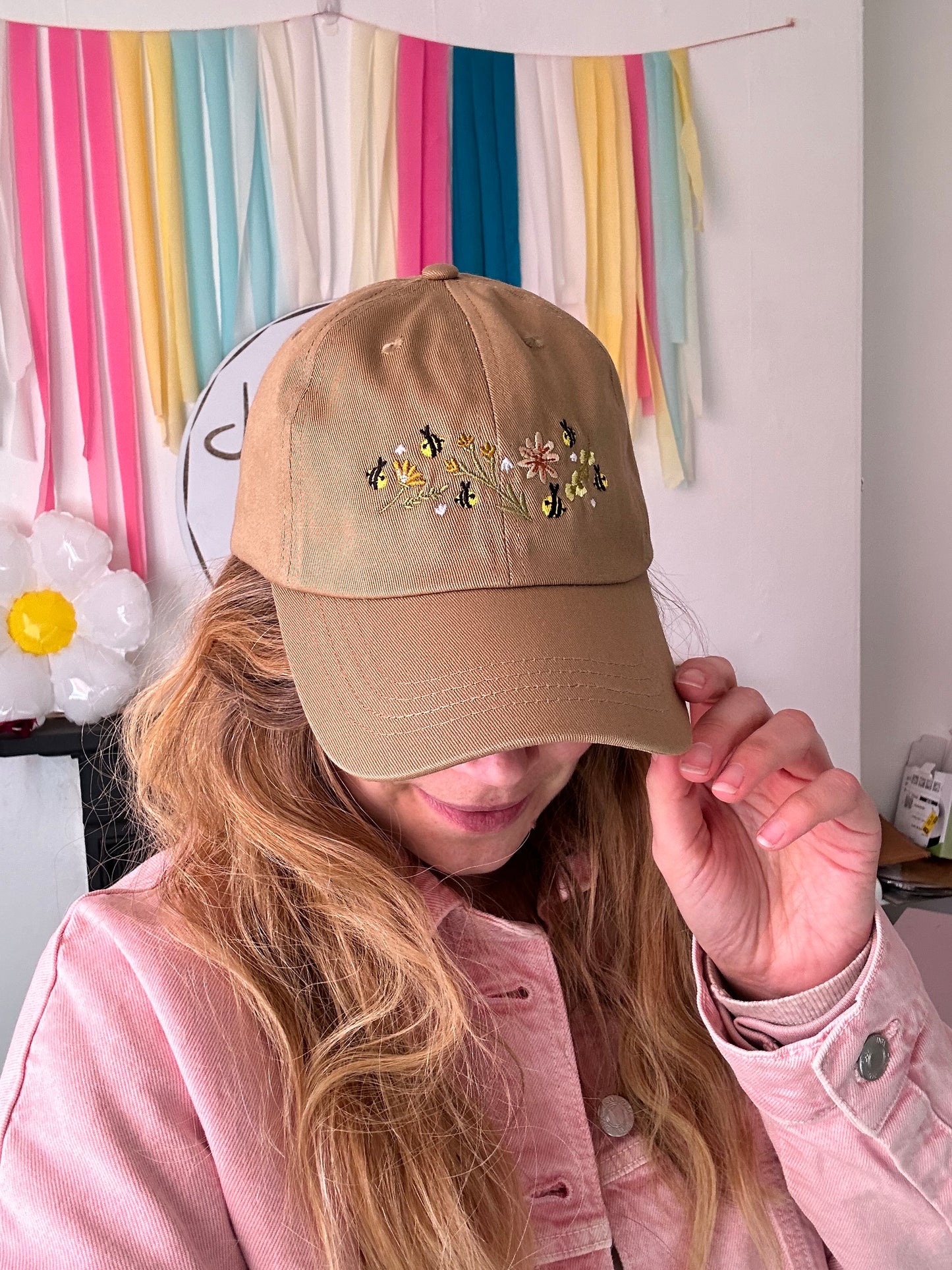 Floral Bee Embroidered Baseball Cap