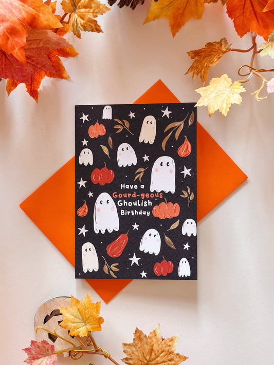 Pumpkin ghost birthday card