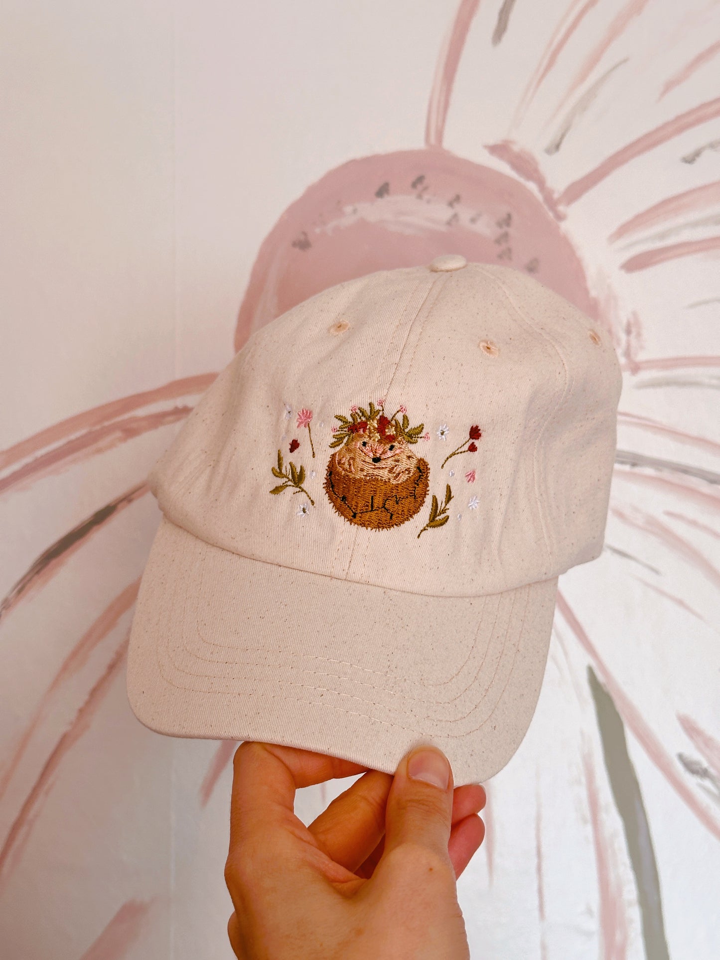 Sakura Hedgehog Embroidered Baseball Cap