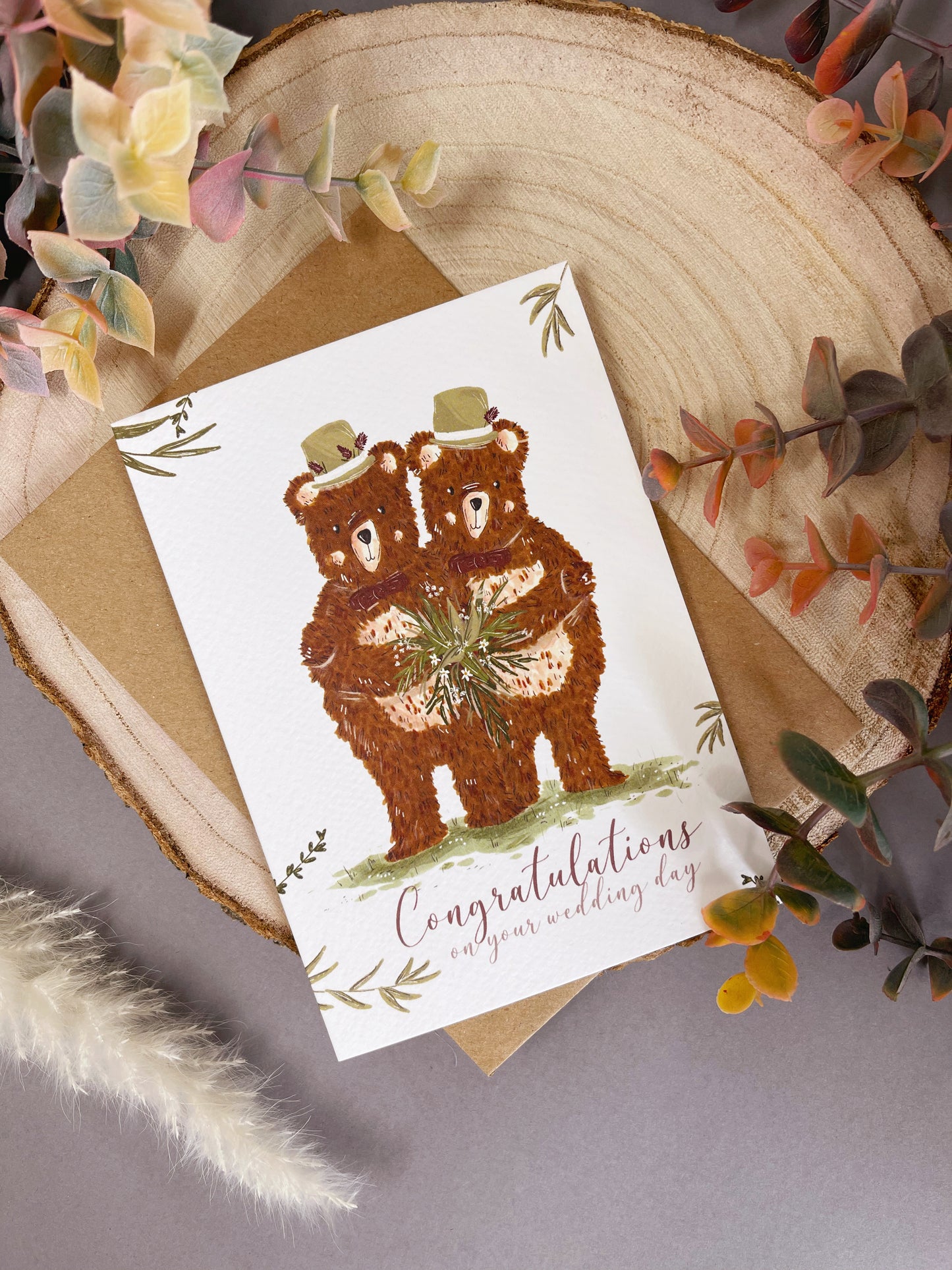 Woodland Bear Wedding Card - Mr & Mr