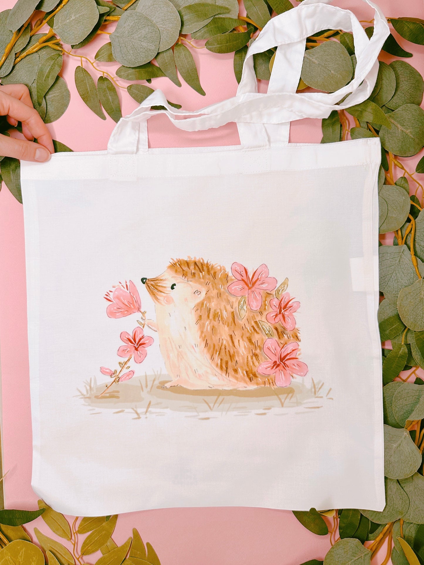 Pink Sakura Hedgehog Tote Bag
