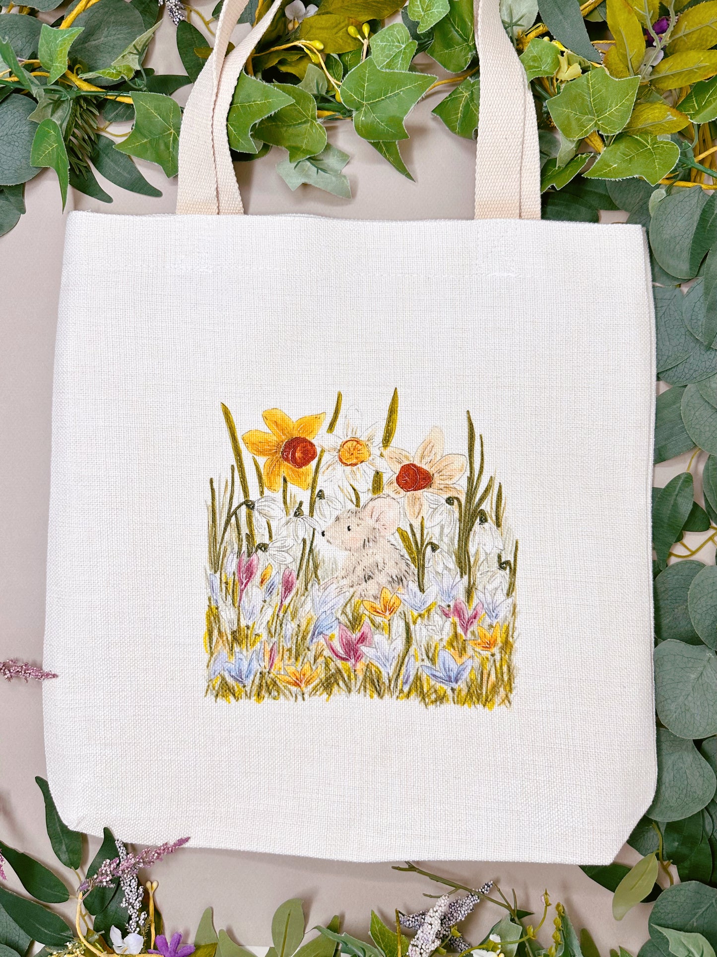 Garden Mouse Linen Tote Bag
