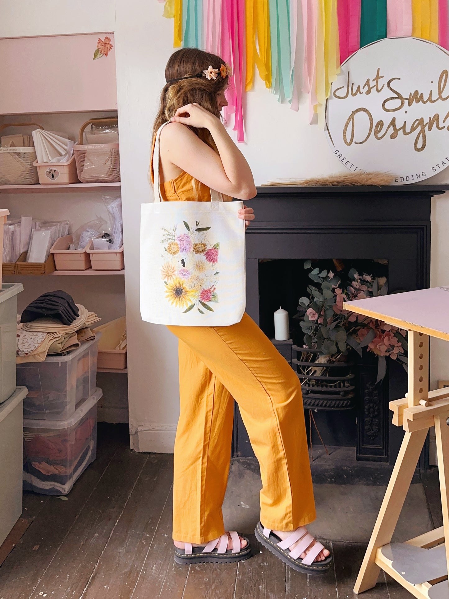 Floral Koala Linen Tote Bag