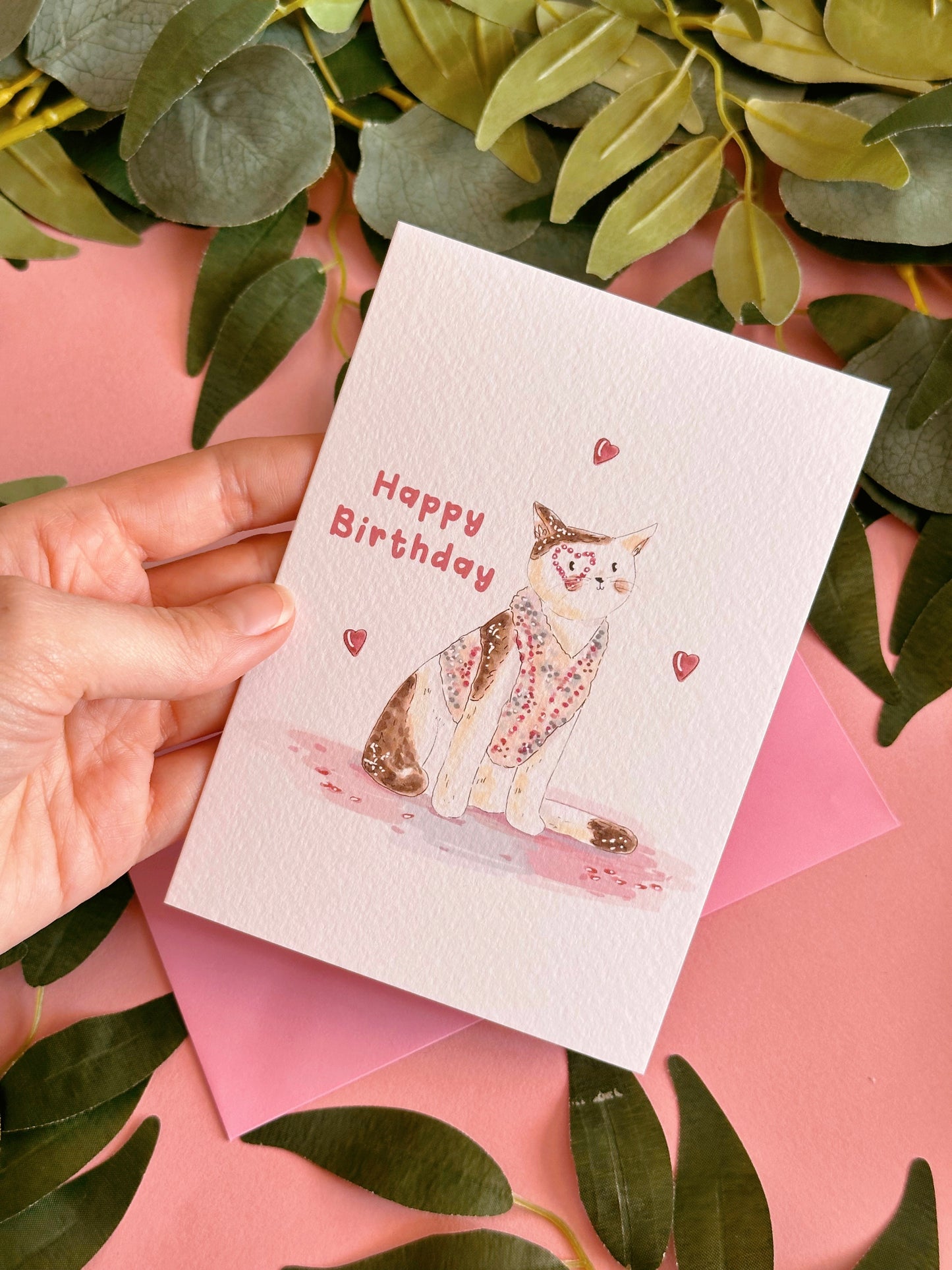 Pink Cat Era Birthday Card