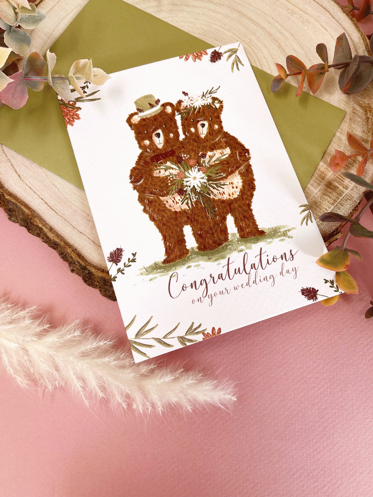 Woodland Bear Wedding Card - Mr & Mrs