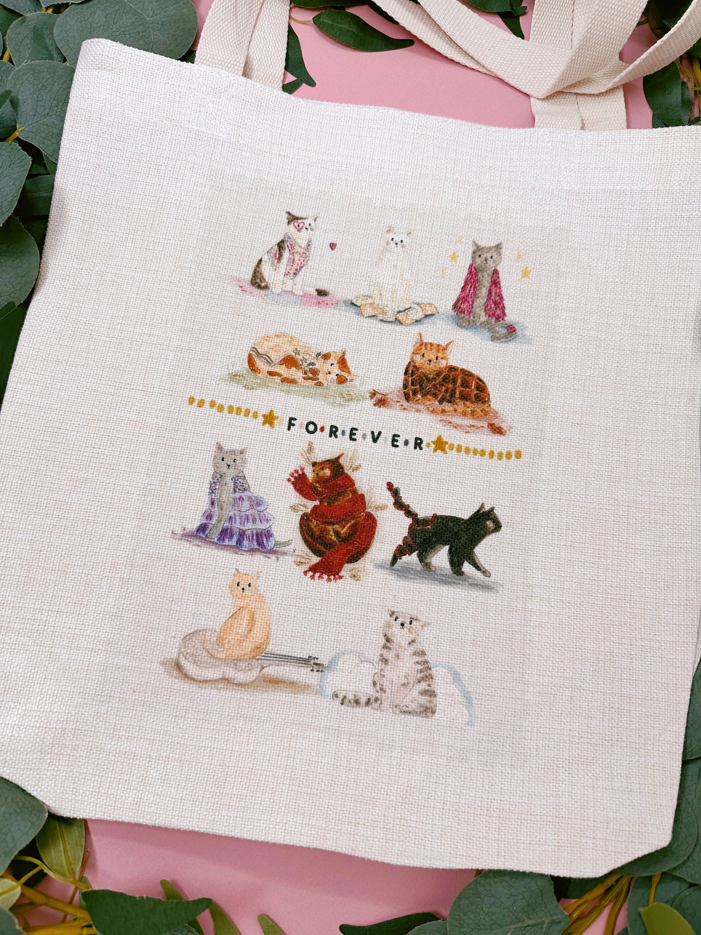 Cats Linen Tote Bag