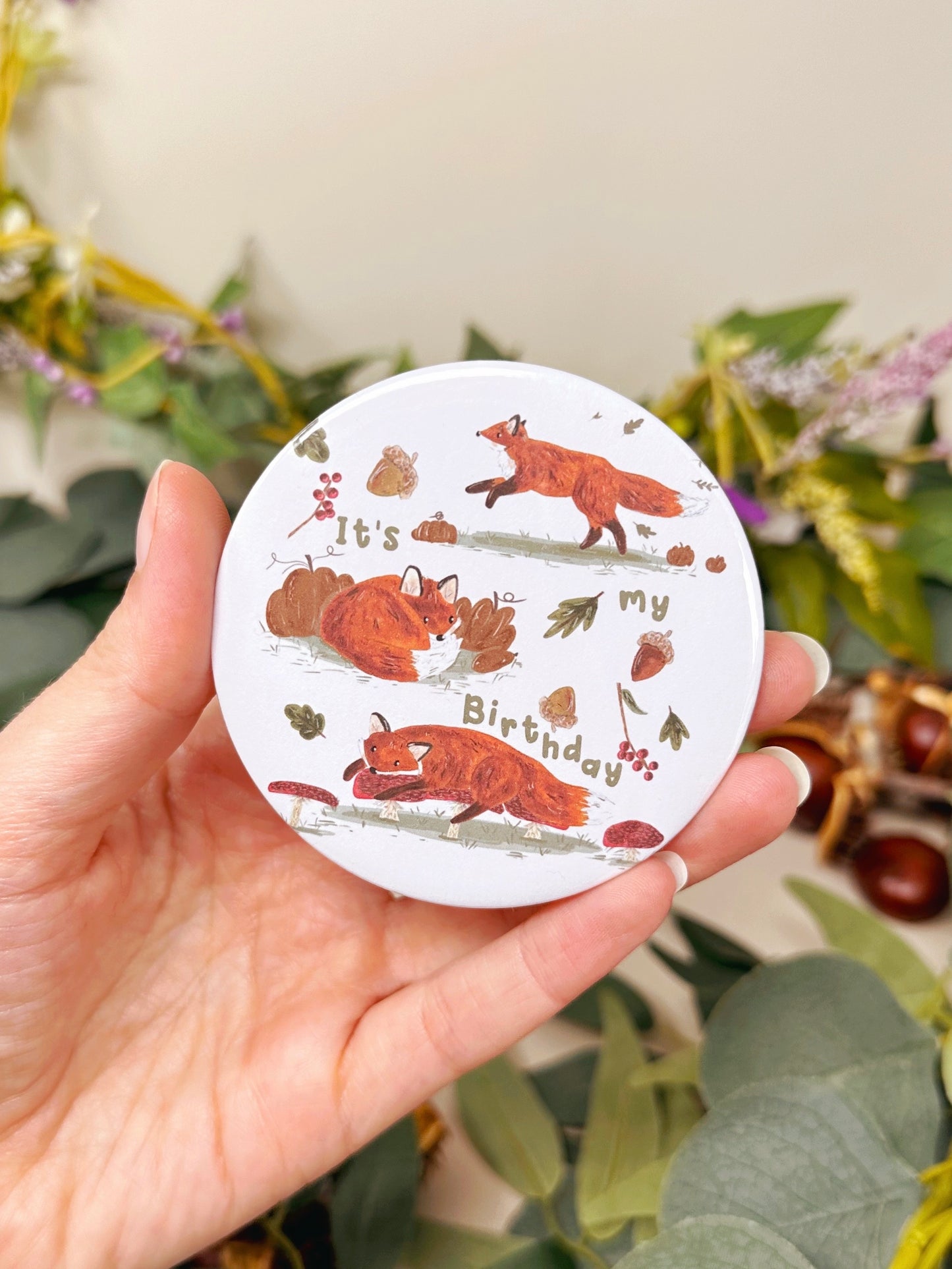 Autumnal Fox Birthday Badge