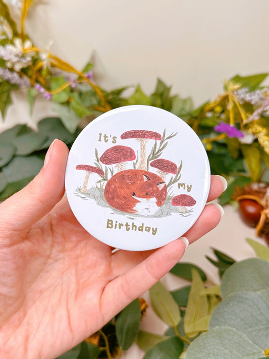 Mushroom Fox Birthday Badge