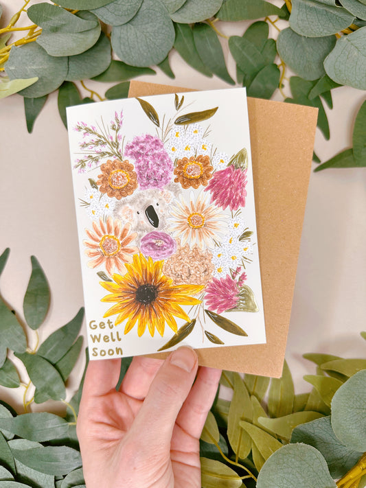 Floral koala get well card