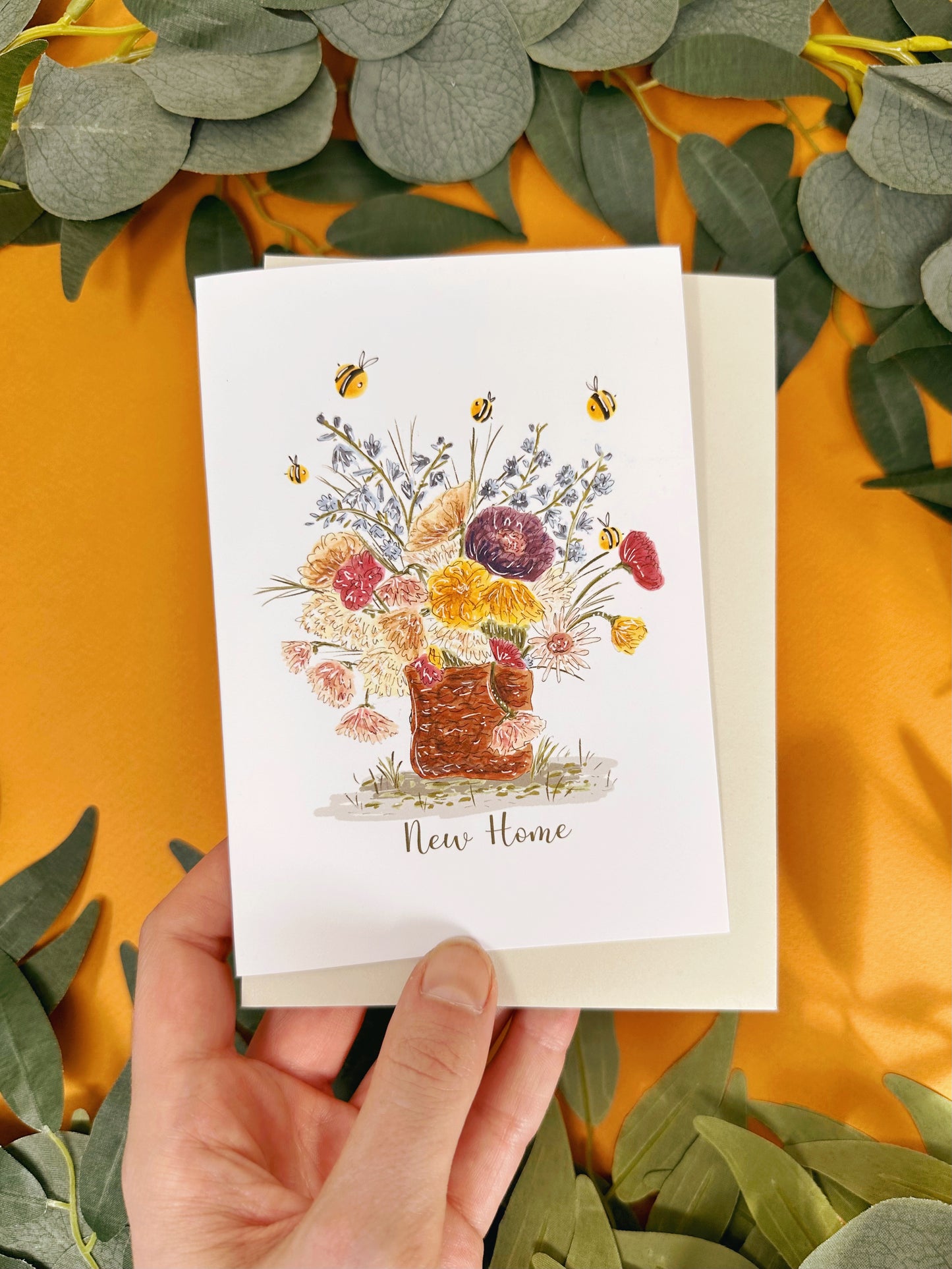 Floral Bee New Home Card