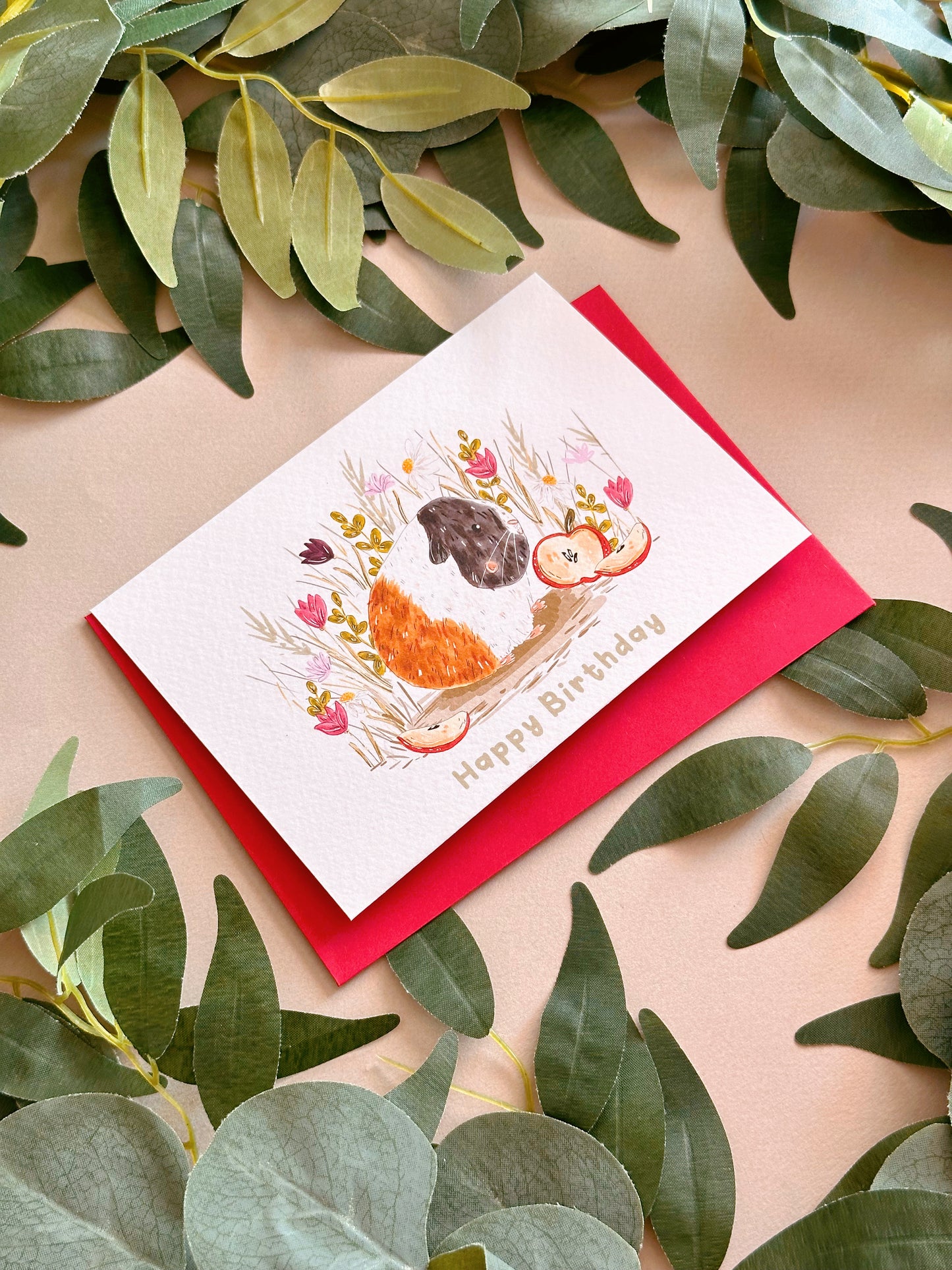 Guinea pig apple birthday card