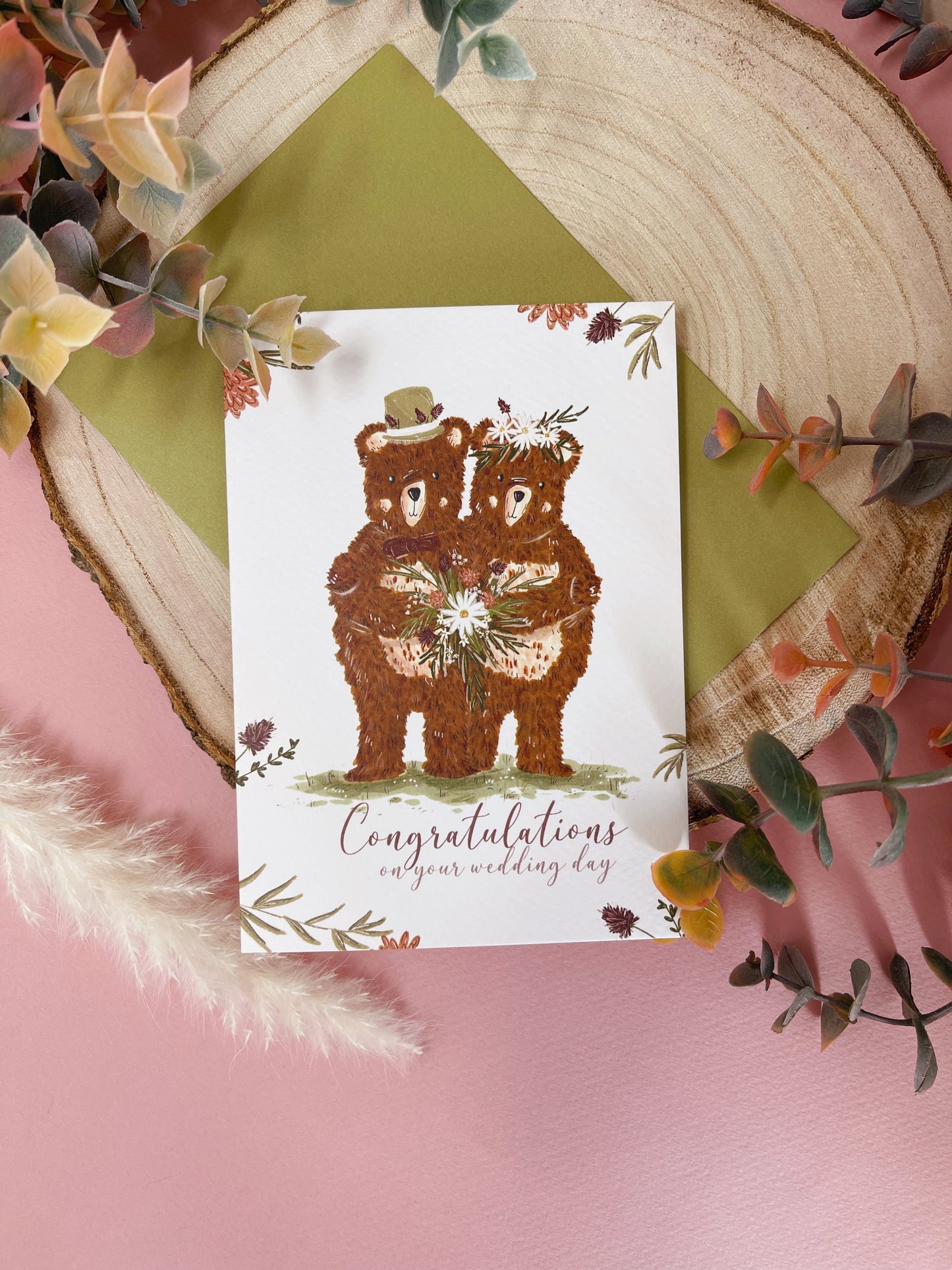 Woodland Bear Wedding Card - Mr & Mrs