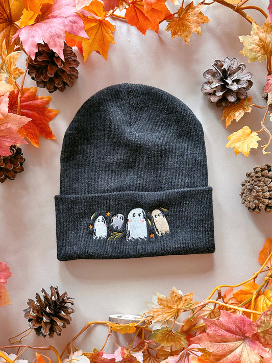 Midnight ghost embroidered beanie